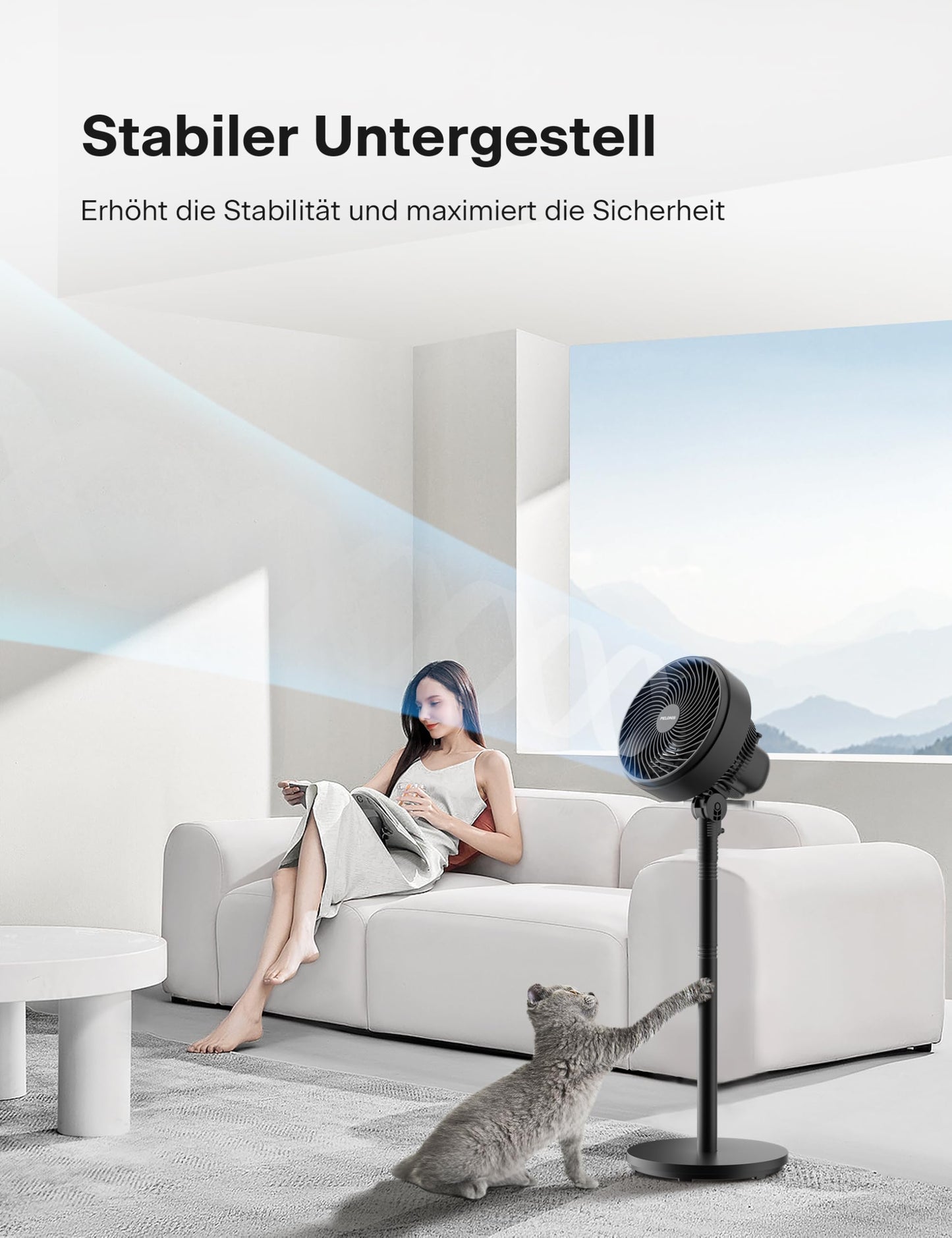 Pelonis 4-way height-adjustable column fan, ultra quiet oscillating fan with 90° swivel range and 3 speeds for bedroom, office, home, black - PE-FG18-22LAPH-DE