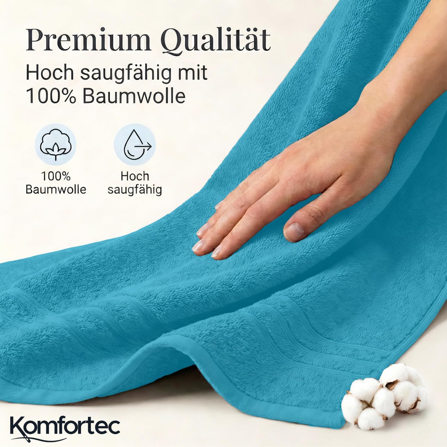 Komfortec 2 sauna towel set 80x200 cm, large sauna towels made of 100% cotton, sauna towels, fluffy and absorbent, quick-drying, light gray/turquoise - 2er-80x200-silber-und-türkis
