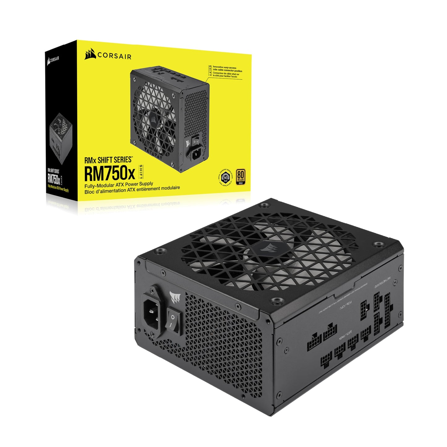 Corsair RM750x SHIFT Fully Modular ATX Power Supply - Modular Side Interface - ATX 3.1 & PCIe 5.1 Compatible - Zero Speed Fan Mode - 105°C Capacitors - 80 PLUS Gold Efficiency - Black - CP-9020251-EU