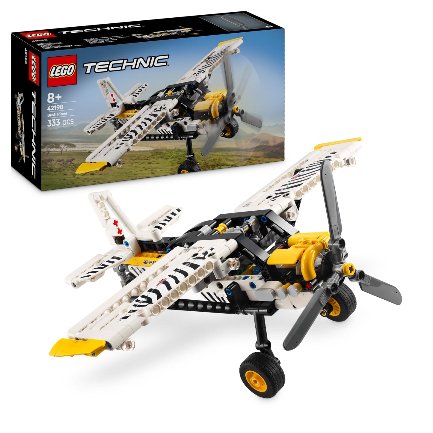 LEGO Technic propeller plane, buildable airplane toy for children, gift for boys and girls aged 8 and up, model airplane with rotating propeller and 4-cylinder piston engine 42198