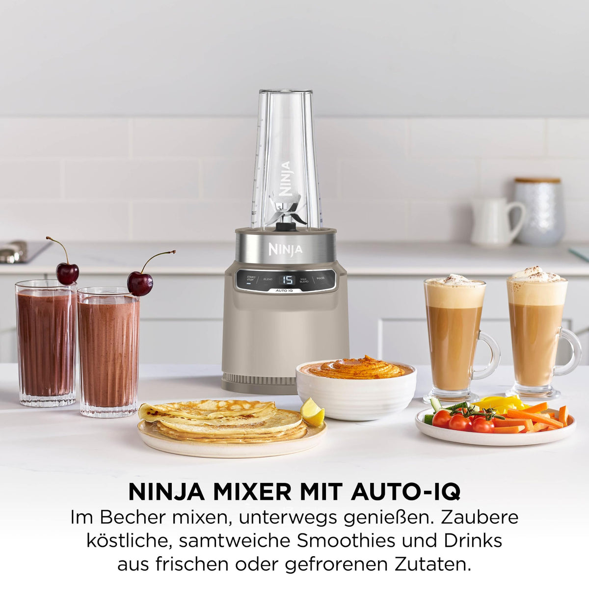 Ninja Personal Blender. Mixer with Auto-iQ technology, 1000W motor, including 1x cup for a single serving with 700ml, Stonegold BN500EUSD1