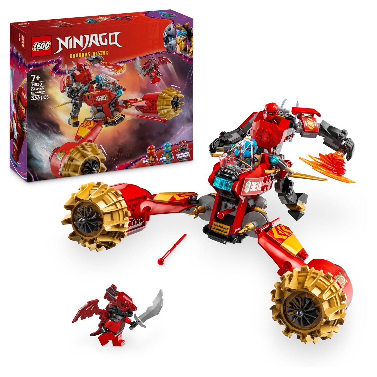 LEGO NINJAGO Kai's Storm Rider Mech - Flying Motorcycle Toy with 3 Minifigures - Mech with Movable Head, Arms and Legs - Building Toy - Gift for Boys & Girls from 7 Years 71830