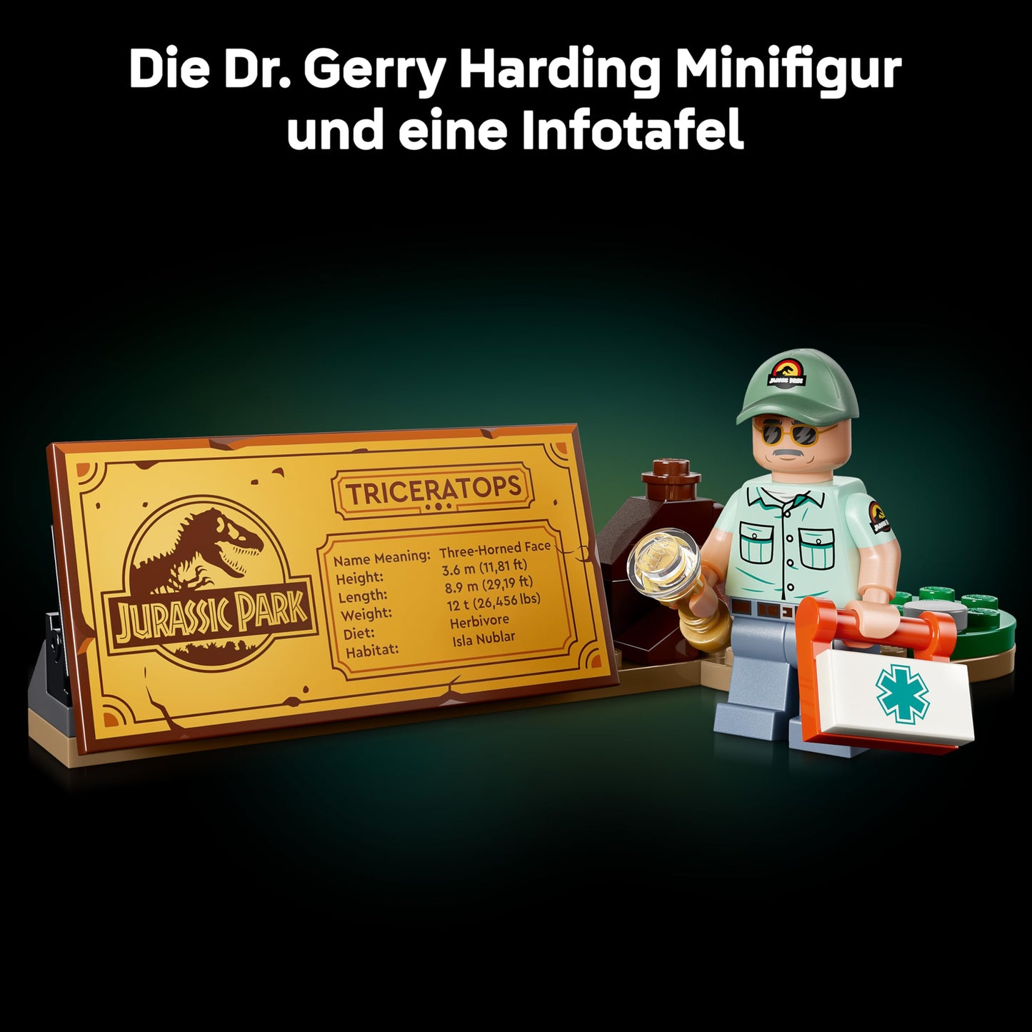 LEGO Jurassic World Dinosaur Fossils: Triceratops - Model building for adults with the minifigure Dr. Gerry Harding - DIY decoration for the shelf - gift idea for Jurassic Park fans - 77985