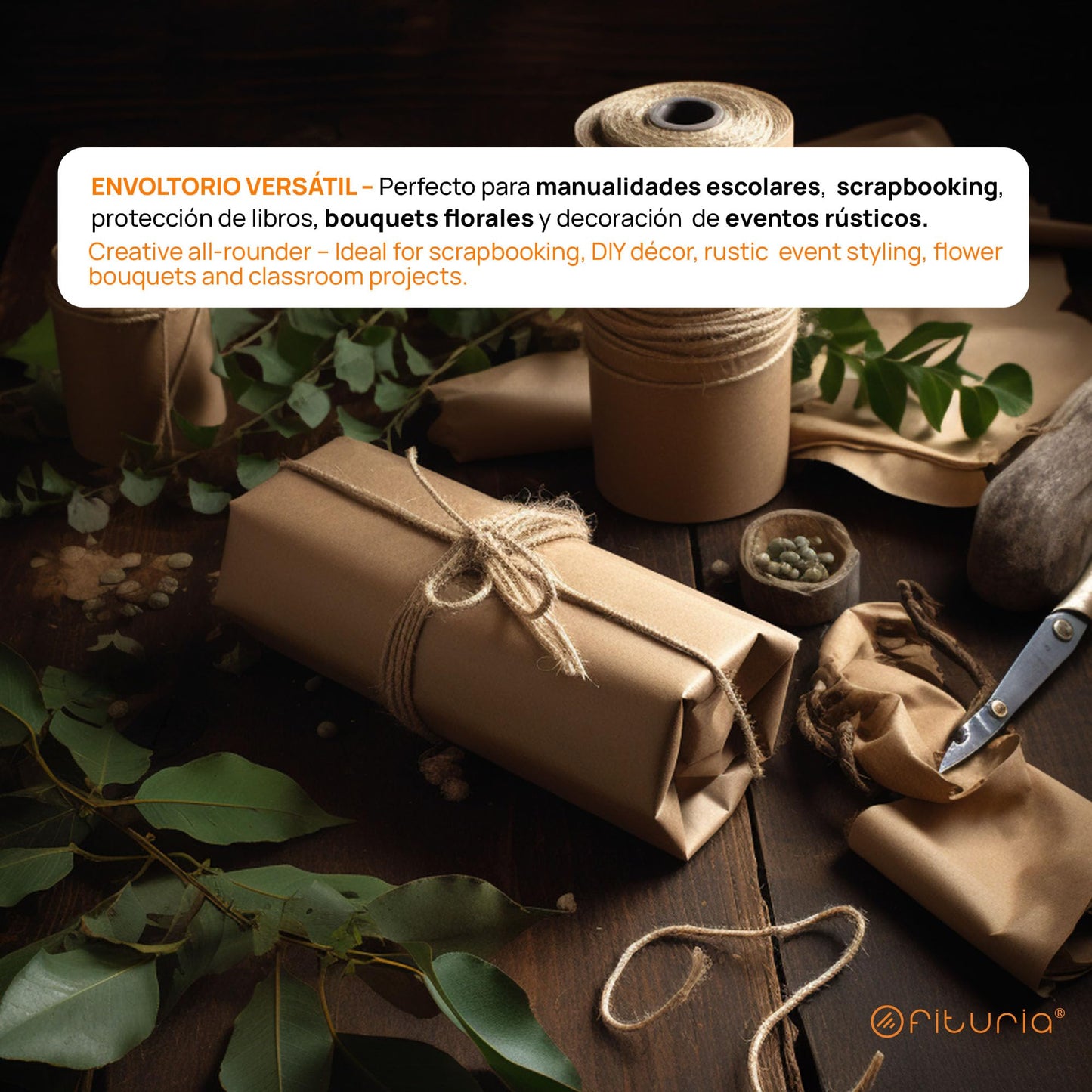 OFITURIA natural brown kraft paper 70 g/m² - roll 0.60x15 m - pack of 3 rolls - recycled paper for packaging, crafts and decoration - tear-resistant - suitable for acrylic and oil paints - COM620