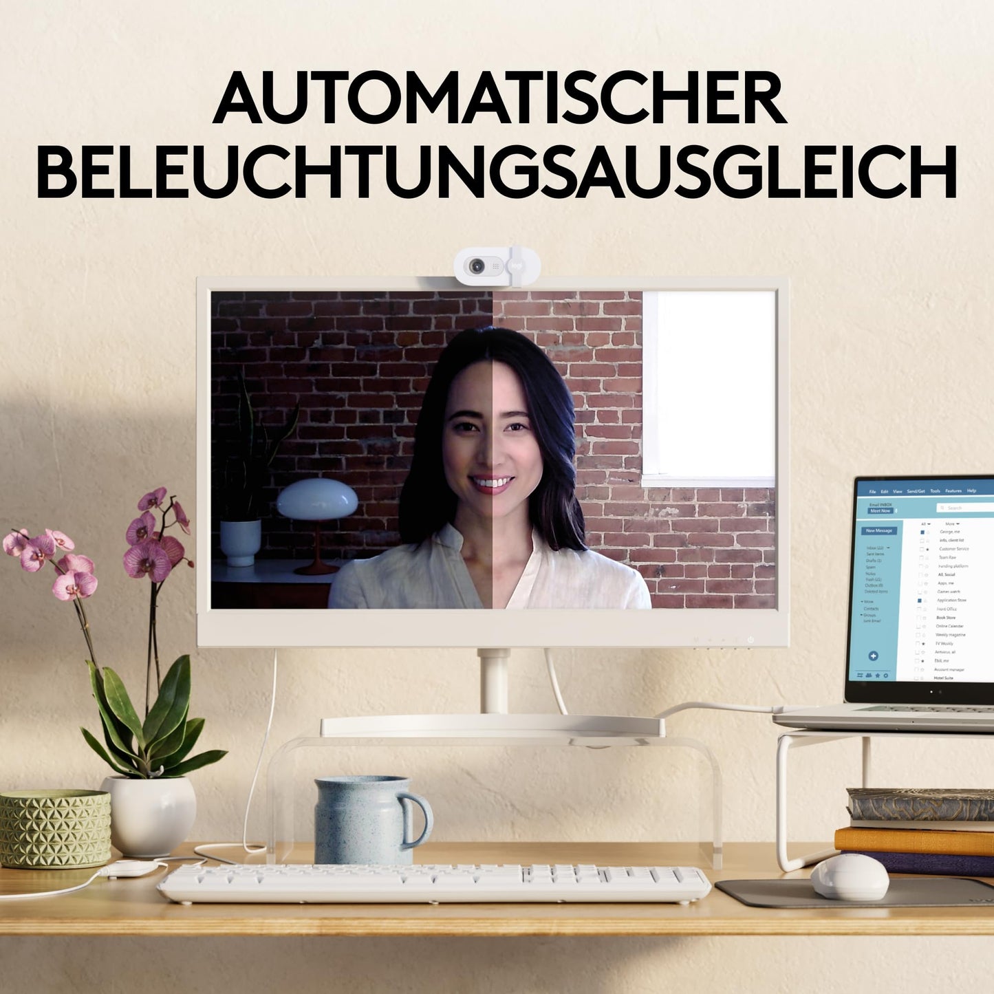 Logitech Brio 100 Full HD Webcam for Meetings and Streaming, Auto Light Balancing, Built-in Microphone, Cover Panel, USB-A, for Microsoft Teams, Google Meet, Zoom and More - White - 960-001617