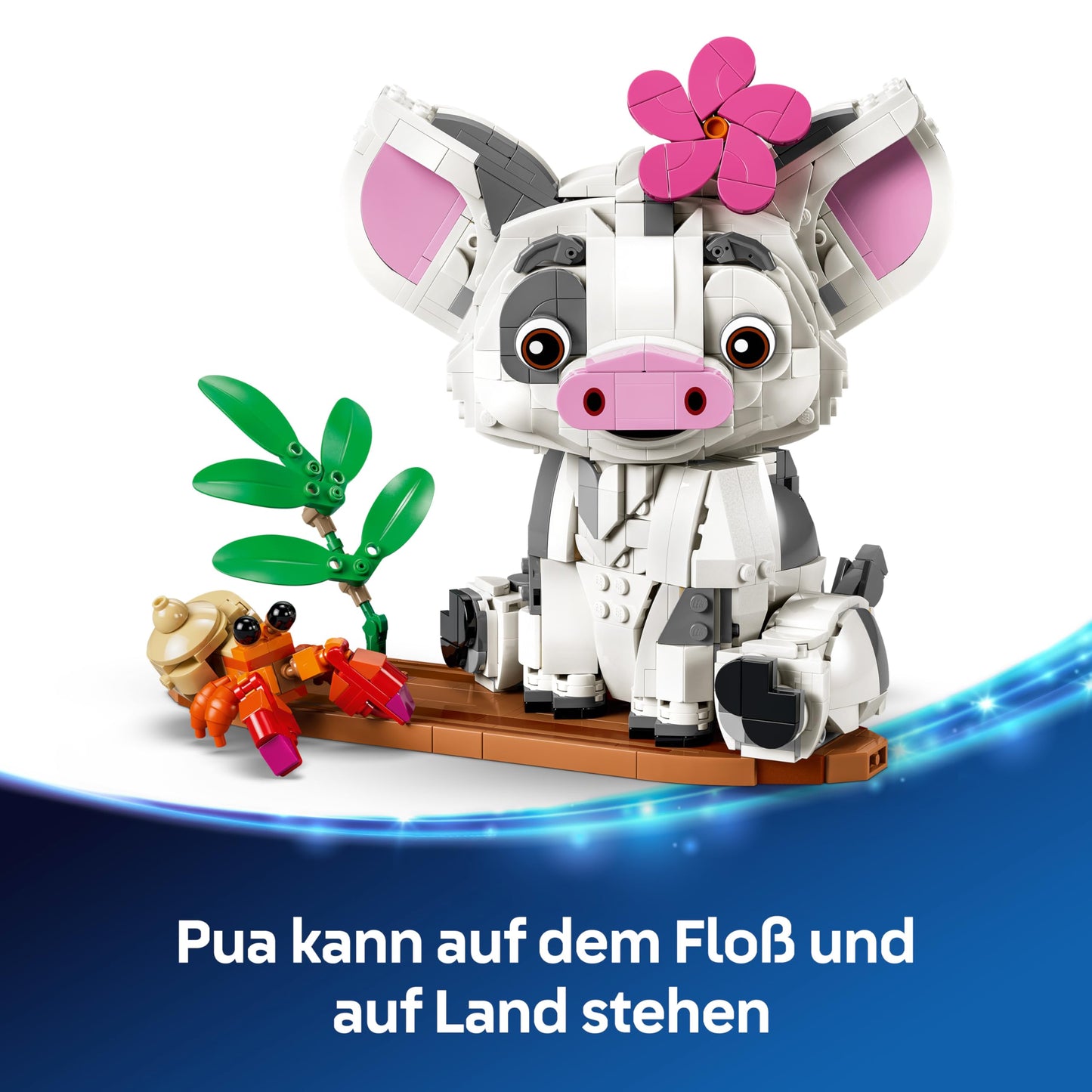 LEGO | Disney Moana Pua - toy pig with flower, crab and raft stand as room decoration - birthday gift for girls aged 9 and over and film fans - 43292