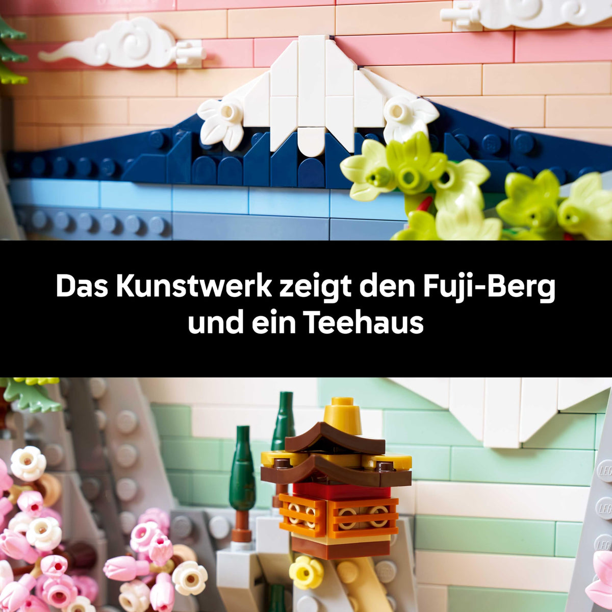 LEGO Art Japanese Cherry Blossom Landscape - DIY Set - Building Set for Adults - 3D Wall Art in a Frame featuring Mount Fuji, Sakura (Cherry Blossoms), and Waterfall - Gift for Men and Women - 31218