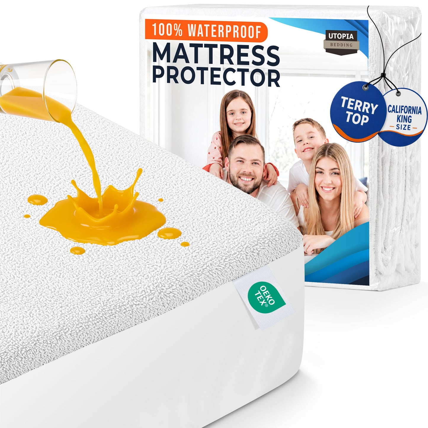 Utopia Bedding mattress protector 182 x 213 x 43 cm waterproof, Oeko-TEX certified mattress topper, breathable, mattress protector, all-round elastic white - UB0050