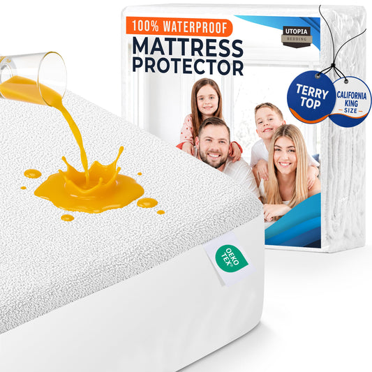 Utopia Bedding mattress protector 182 x 213 x 43 cm waterproof, Oeko-TEX certified mattress topper, breathable, mattress protector, all-round elastic white - UB0050