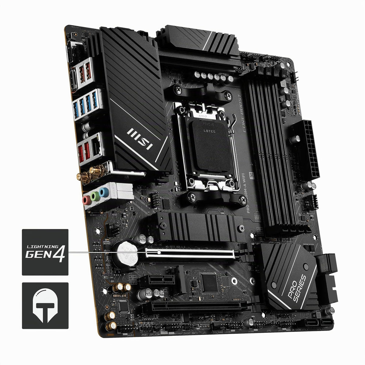 MSI PRO B650M-A WiFi Motherboard, Micro-ATX - Supports Ryzen 9000, 8000 & 7000 Series Processors, AM5 - DDR5 Memory Boost 6400+MHz/OC, 2 x PCIe 4.0 x16, 2 x M.2 Gen4, Wi-Fi 6E - 7D77-001R