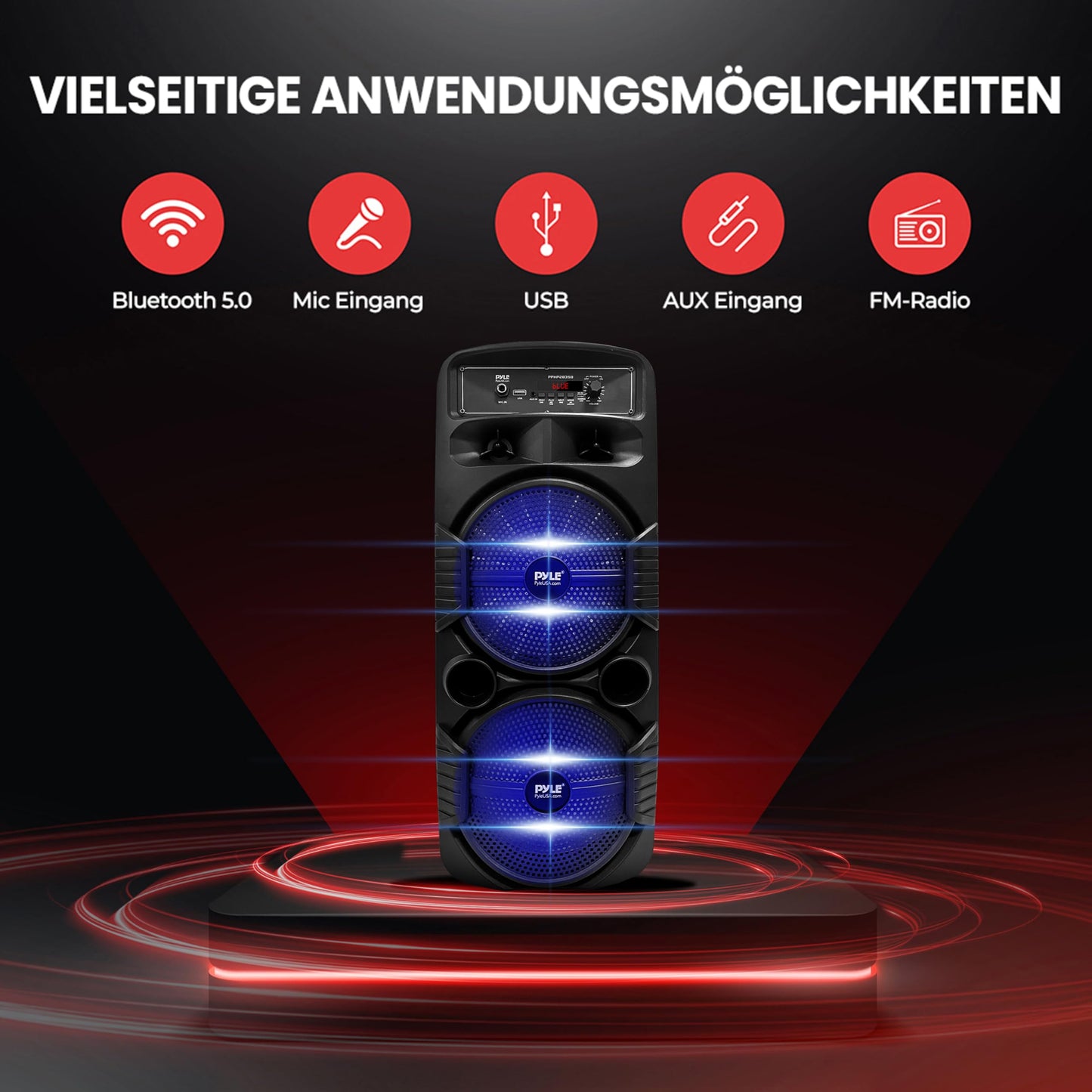 Pyle Partybox, Bluetooth Speaker Large - 600W Boombox with Light Effects, Portable, Super Bass, USB/SD/AUX/FM, for Party, Outdoor & Home, With Remote Control & RCA Input - PPHP2835B