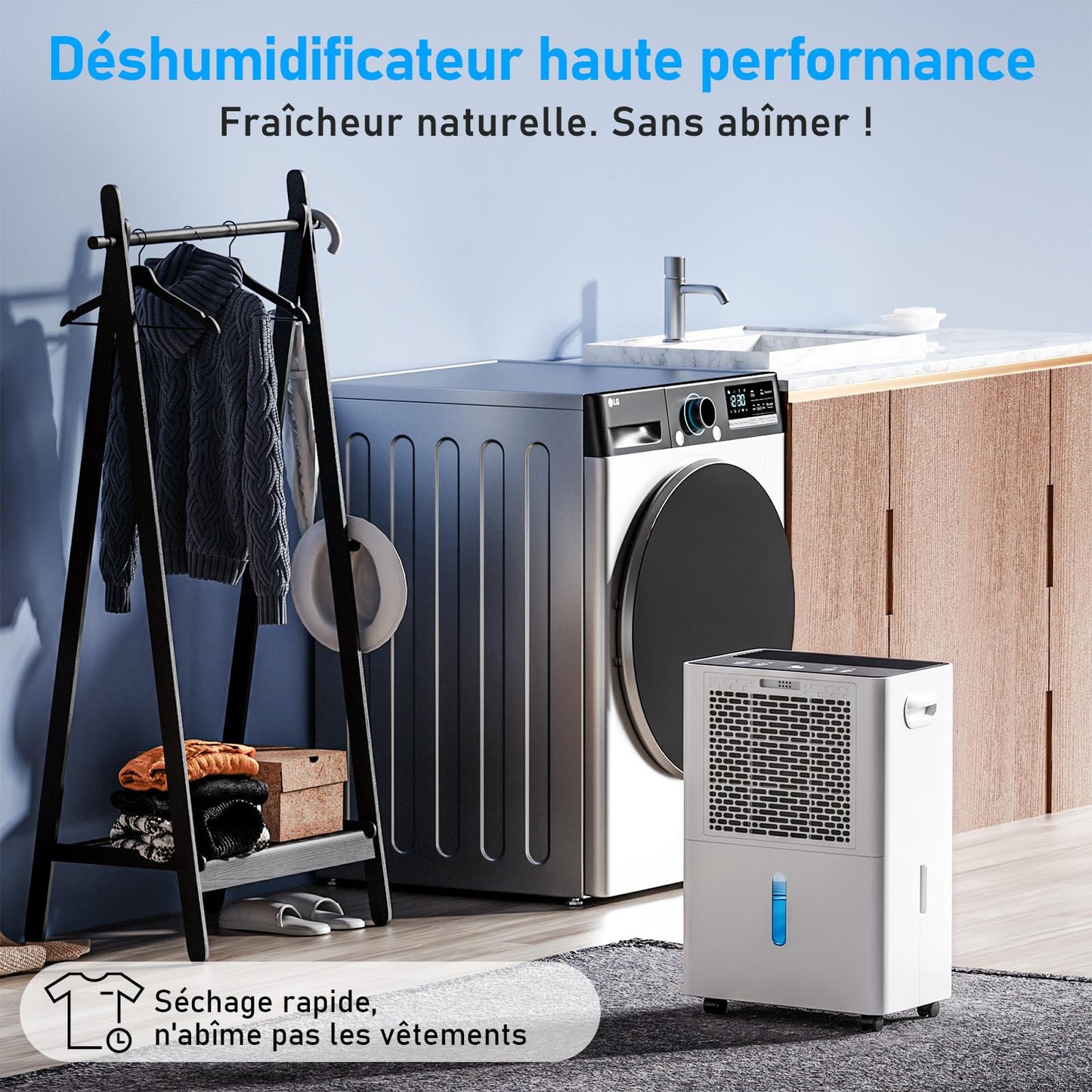 OKYUK Electric Dehumidifier 20L with Digital Humidity Display, 36dB Quiet 40m², with Automatic Switch-Off, for Motorhome, Bathroom, Basement, 1 Year Exchange/10 Year Warranty (20L White) - PD20R-06EE