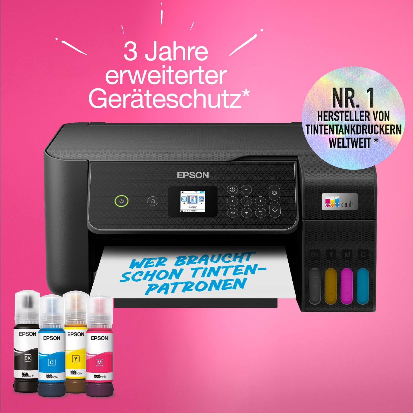 Epson EcoTank ET-2870 ink tank printer | for busy households | WiFi | A4 | Print, Copy, Scan | 3.7 cm LCD display | Includes ink for up to 3 years