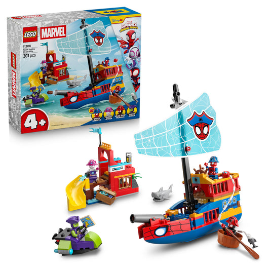 LEGO ǀ Pirate Ship from Spidey's Team - Superhero Set with a Ship Model, 2 Boats, 4 Minifigures - Gift for Boys Aged 4 and Up and Fans of the Spidey and His Super Friends Series - 11208