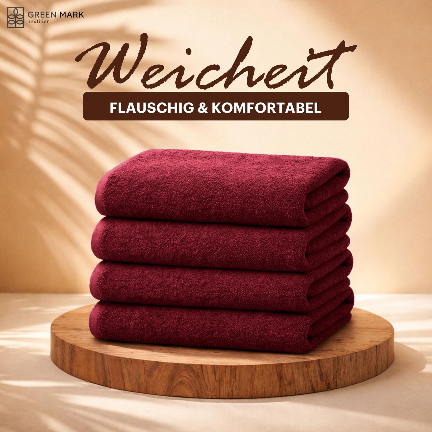NatureMark 4-piece shower towel set - soft and absorbent shower towels made from 100% cotton, suitable for everyday use - burgundy red, 70x140 cm - GM-TWL-400-B-71