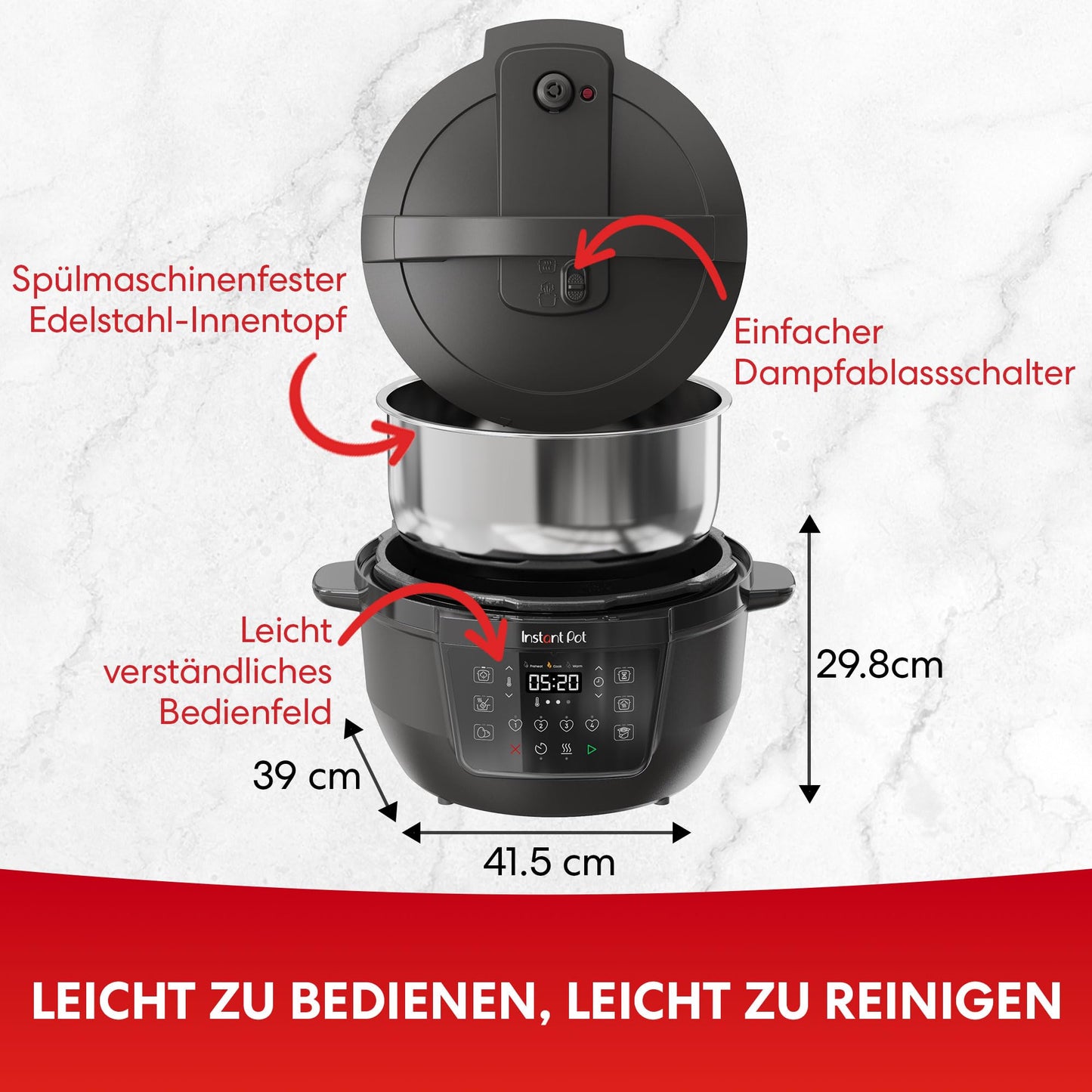 Instant Pot Multicooker XL 7.1L 7-in-1 Smart Cooker - pressure cooker, slow cooker, rice cooker, sauté pan, yogurt maker, steamer and food warmer, black - 140-0019-01-EU