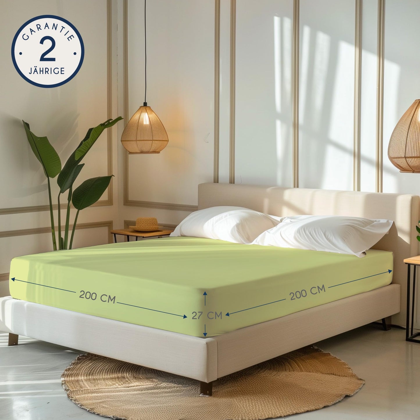 Dreamzie - fitted sheet 200x200cm - cotton Oeko Tex certified - green - 100% jersey fitted sheet 200x200 - DHC_200x200_Gn_2