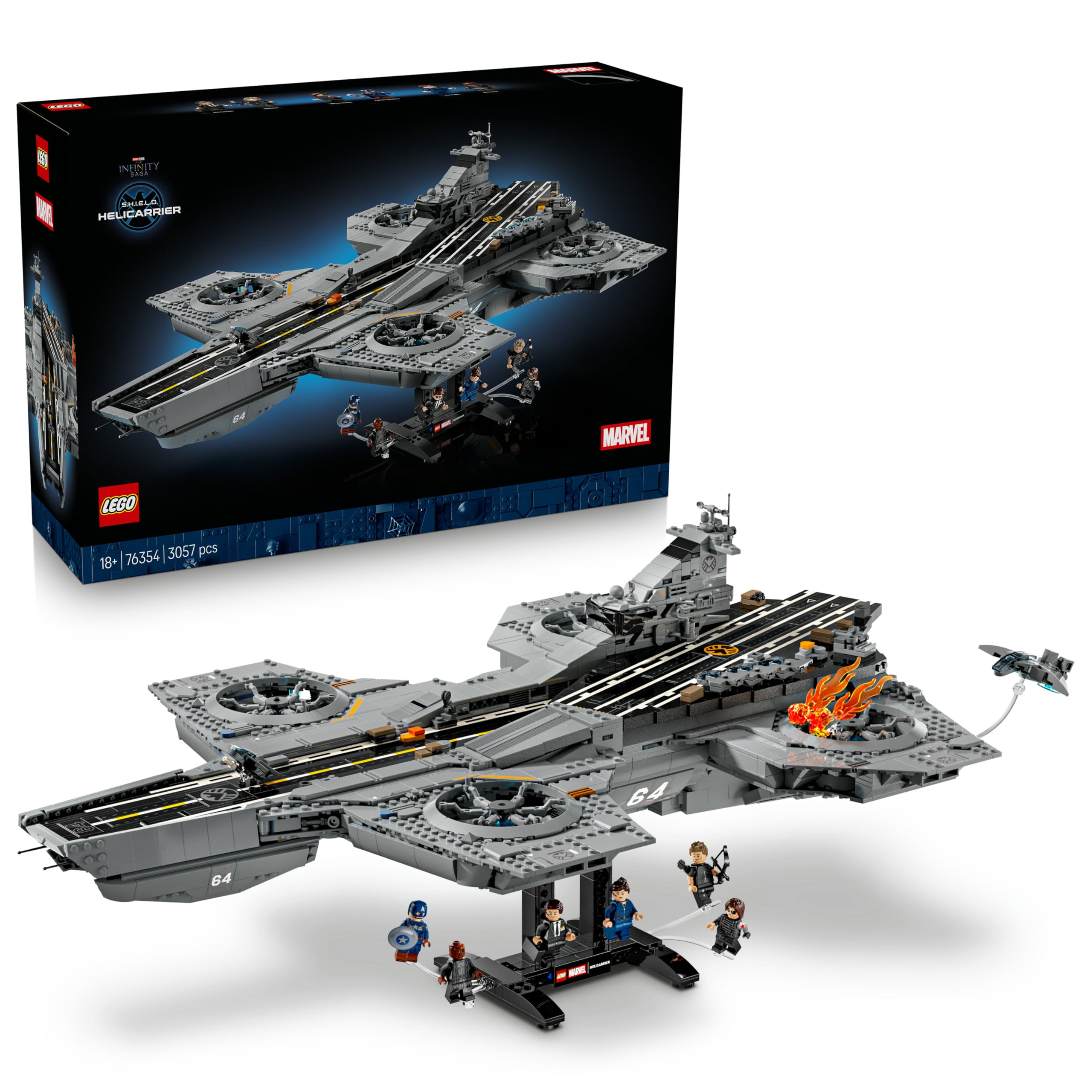 LEGO ǀ Marvel S.H.I.E.L.D. Helicarrier - aircraft carrier model building for adults - 6 minifigures incl. Captain America & Nick Fury - DIY shelf decoration - Avengers gift for fans - 76354