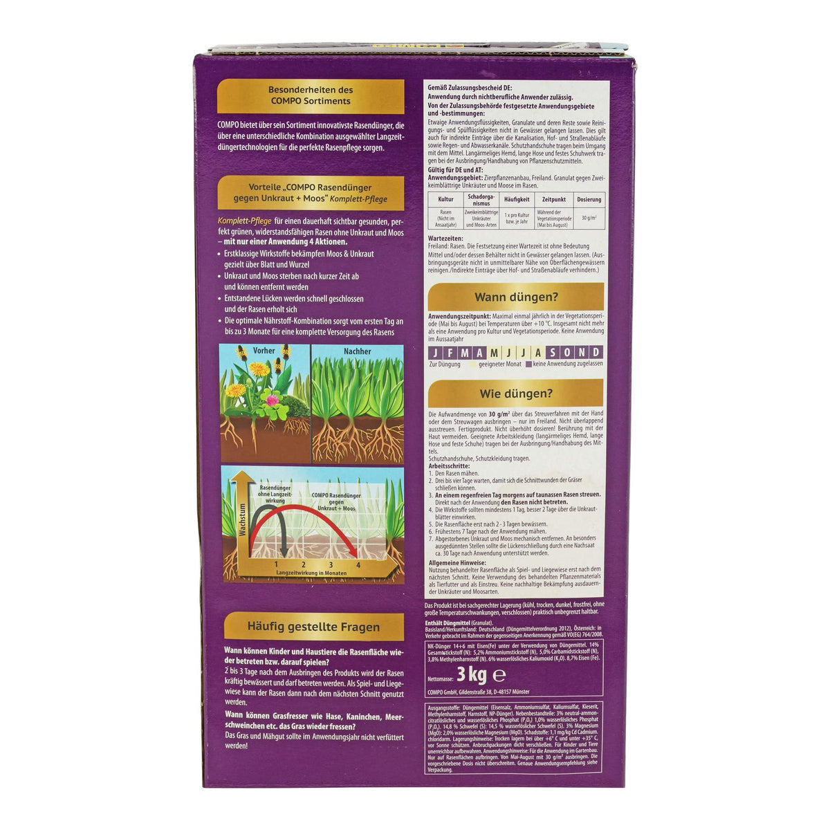COMPO Lawn Fertilizer Against Weeds+Moss Complete Care 3 kg for 100 m² - 26160