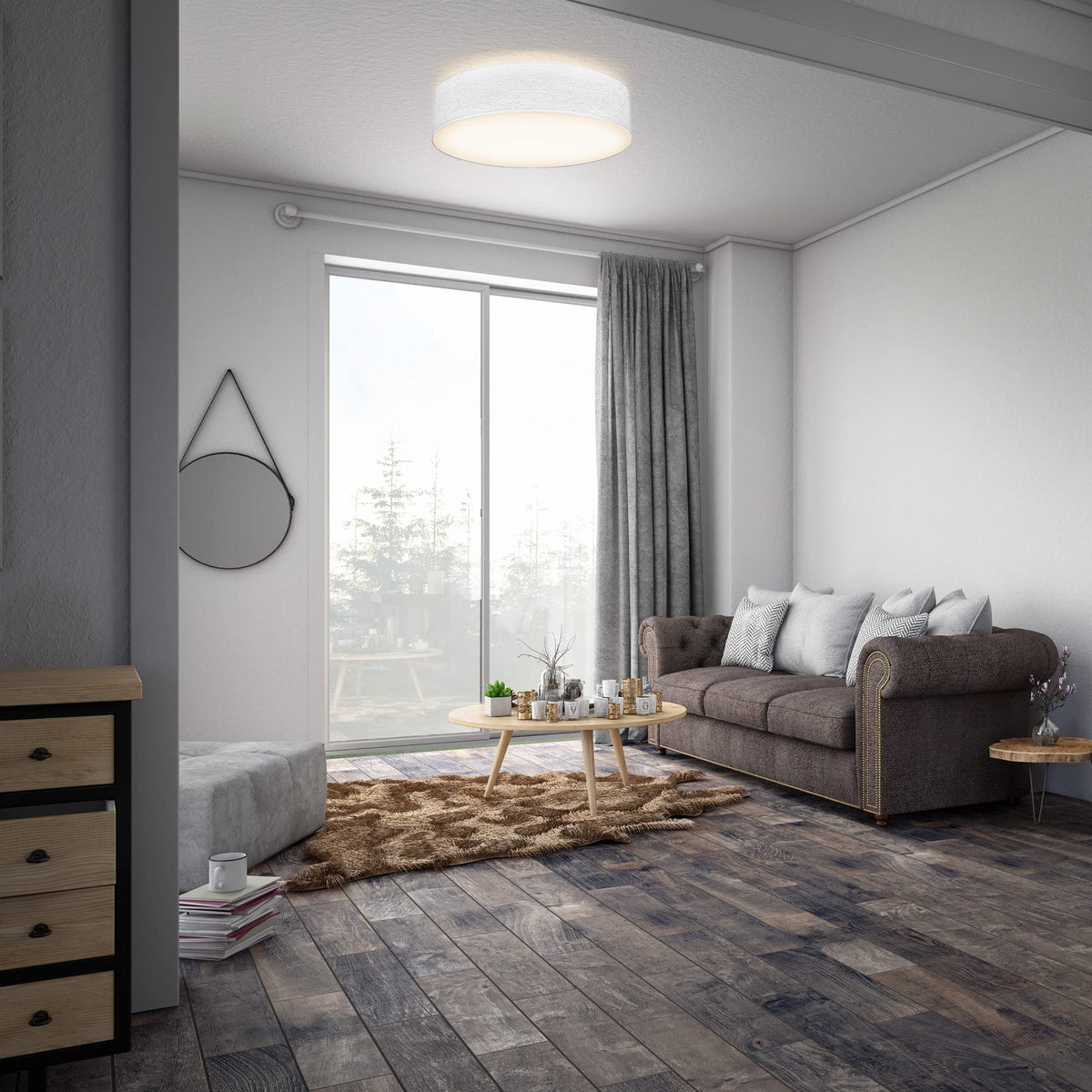 B.K.Licht - Ceiling lamp with fabric lampshade, E27 socket, max. 40 watts, ceiling light, lamp, living room lamp, bedroom lamp, kitchen lamp, ceiling lighting, 38x10 cm, white - BKL1218