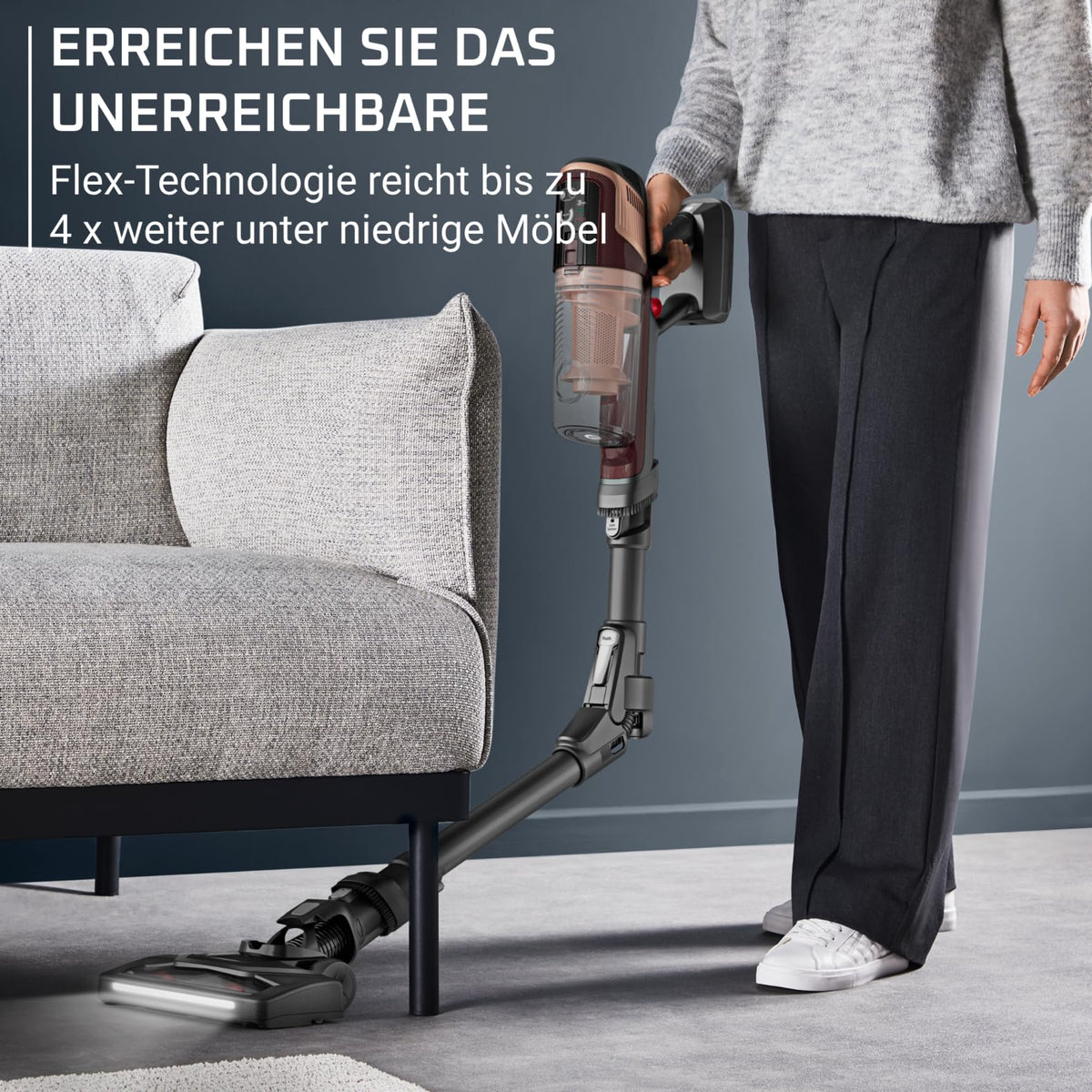 Rowenta X-Pert 6.80 Flex cordless vacuum cleaner, powerful 100 AW, long runtime up to 60 minutes, LED nozzle, handheld vacuum only 1.4 kg, includes pet hair accessories, wine red/black, RH6495E0