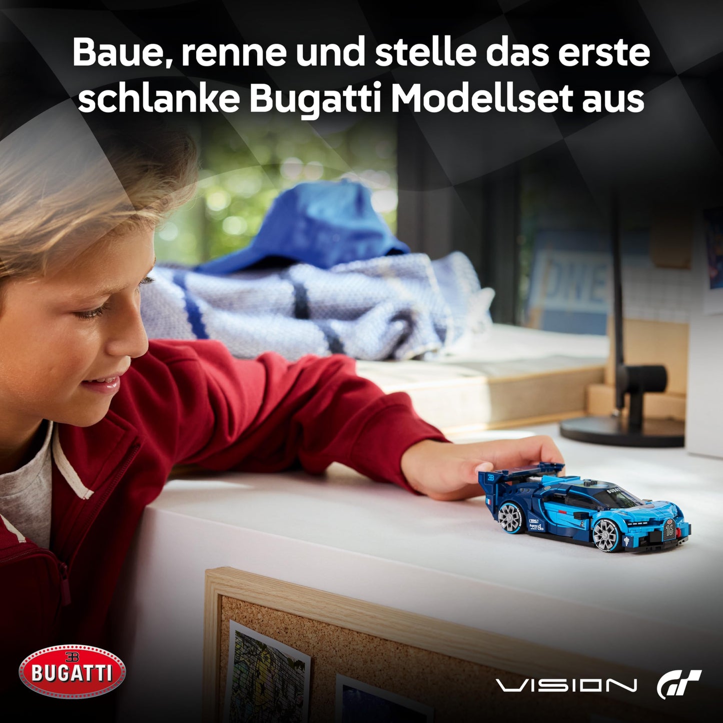 LEGO Speed Champions Bugatti Vision Gran Turismo hyper sports car - model building with collectible driver minifigure - gaming gift idea for boys aged 9 and up and motorsport fans - 77253