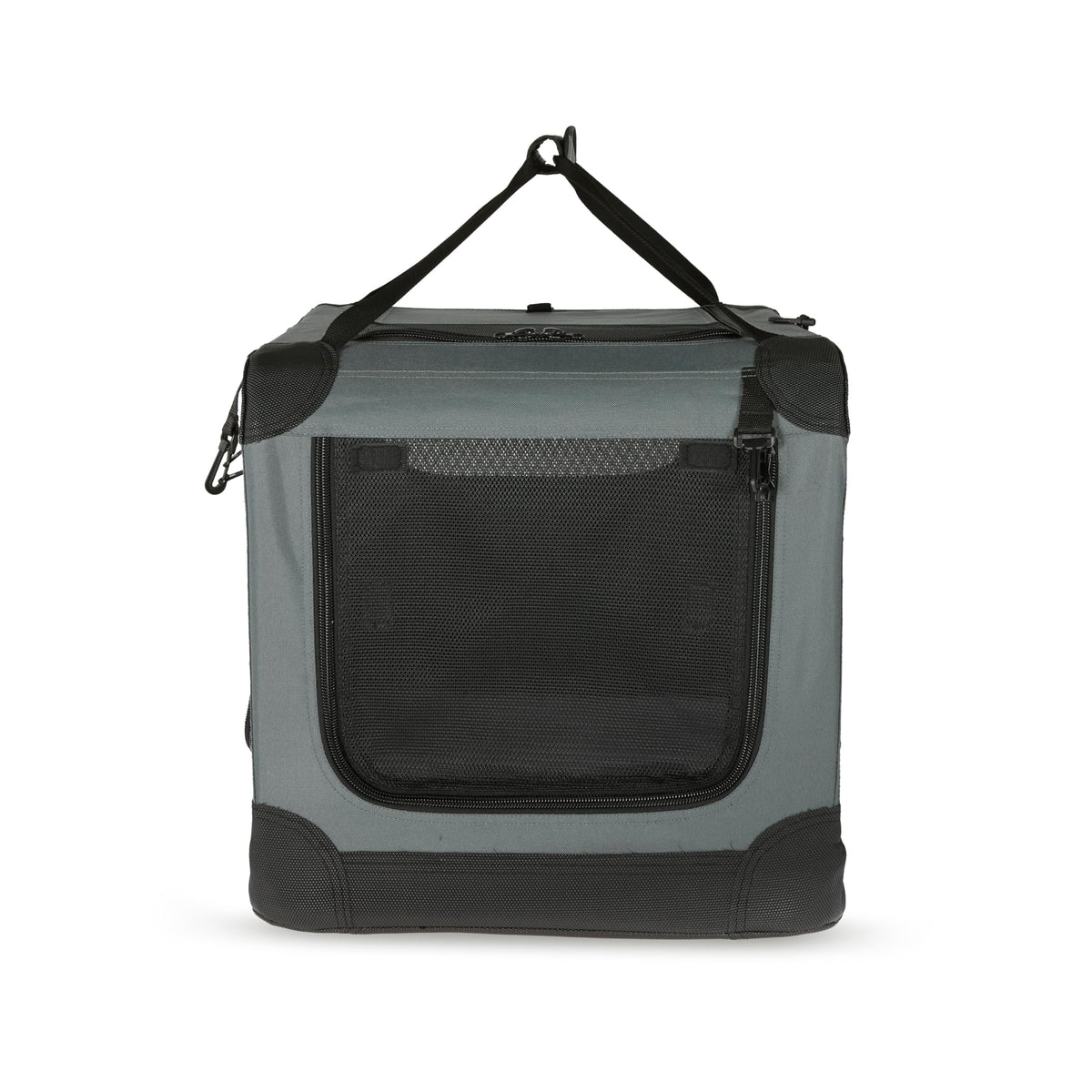Amazon Basics 4-Door Foldable Travel Crate for Cats, Dogs and Other Small Animals, Gray, S 66 cm x 46 cm x 46 cm - 12002N-26-APL