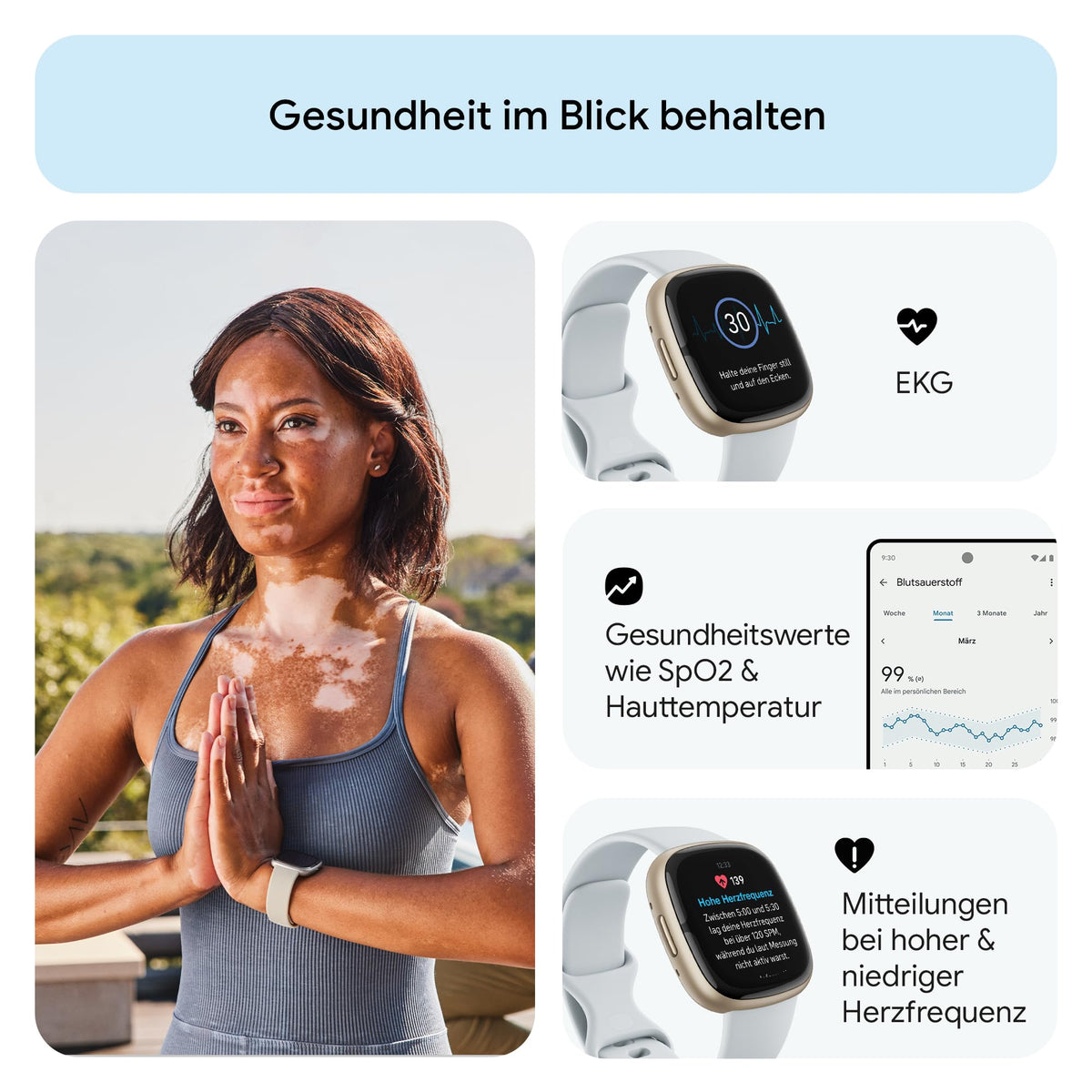 Google Fitbit Sense 2 – Smartwatch for Men and Women – Fitness watch with integrated GPS and phone function – Fitness tracking with stress management, ECG, and sleep analysis – compatible with Android/iOS - FB521GLBM