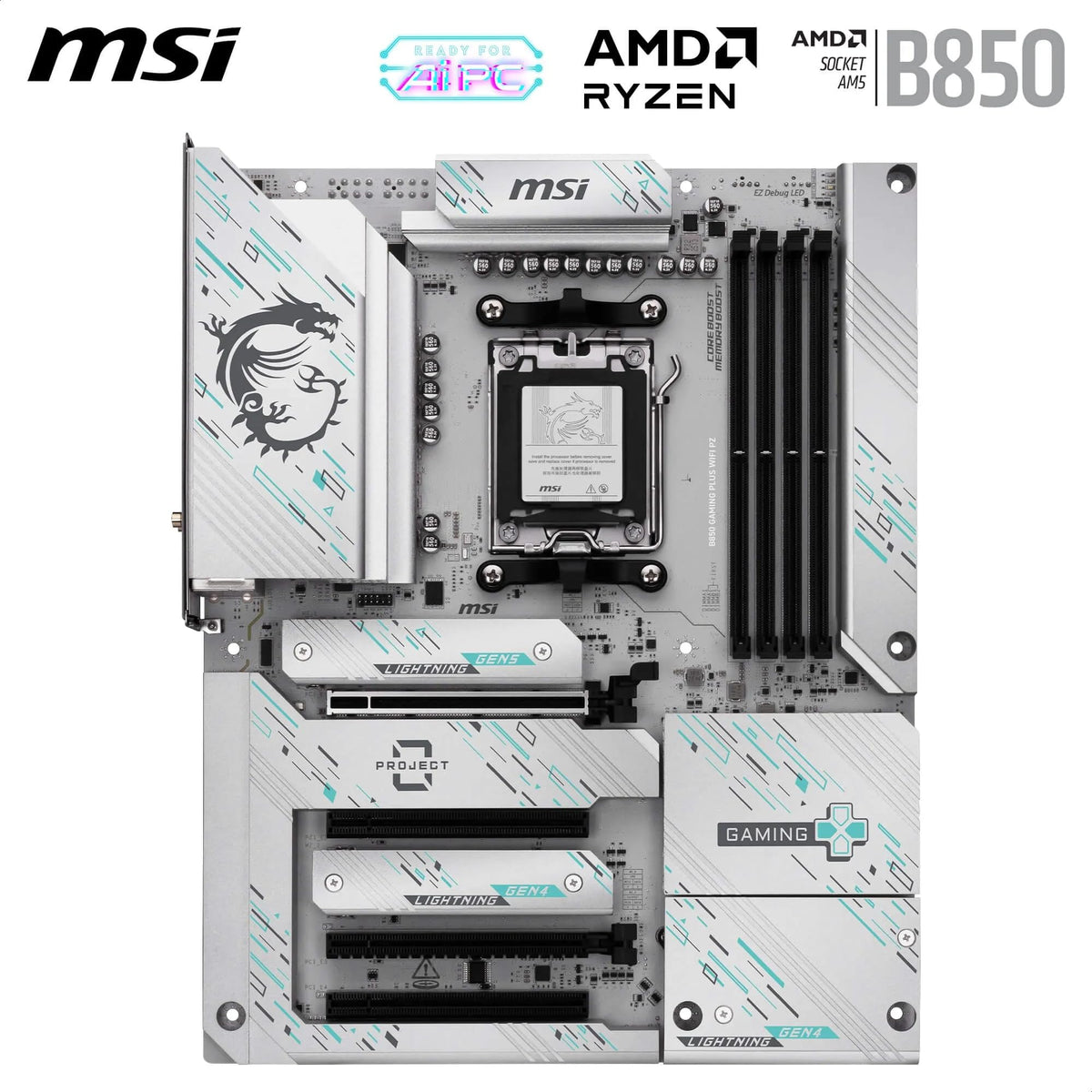 Placă de bază MSI B850 Gaming Plus WiFi PZ, ATX - Suportă procesoare AMD Ryzen 9000/8000/7000, AM5 - Memorie DDR5 Boost 8200+ MT/s (OC), PCIe 5.0 x16, M.2 Gen5, Wi-Fi 7, 5G LAN - 7E75-001R