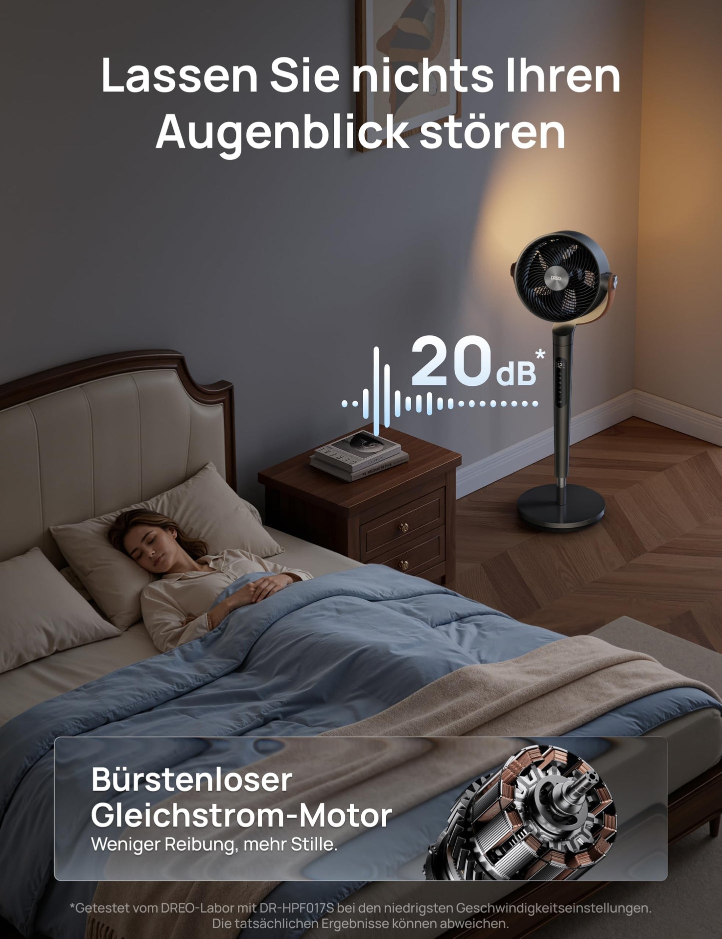 DREO 20dB quiet smart pedestal fan for bedrooms with RGB LED, 150°+120° oscillation, 30m air circulation fan and 2209m³/h air volume, 12 speeds, 6 modes, 94-107cm height, WiFi & Alexa - DR-HAF003S