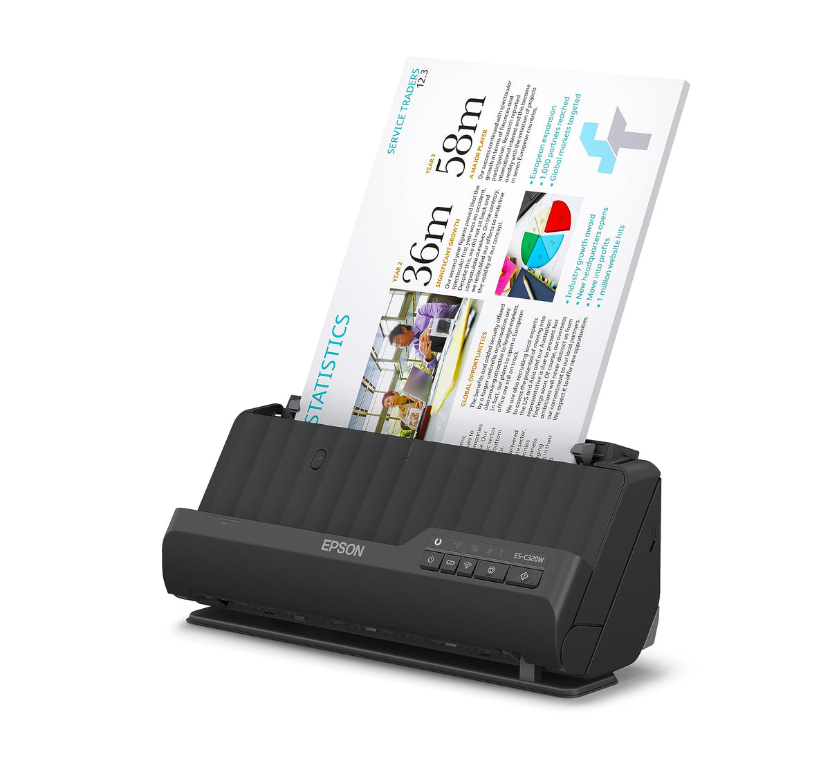 Scanner Epson Wi-Fi ES-C320W, scanner de afaceri A4 compact, cu consum redus de energie, scanner cu alimentare duplex și procesare versatilă a suporturilor, negru - B11B270401
