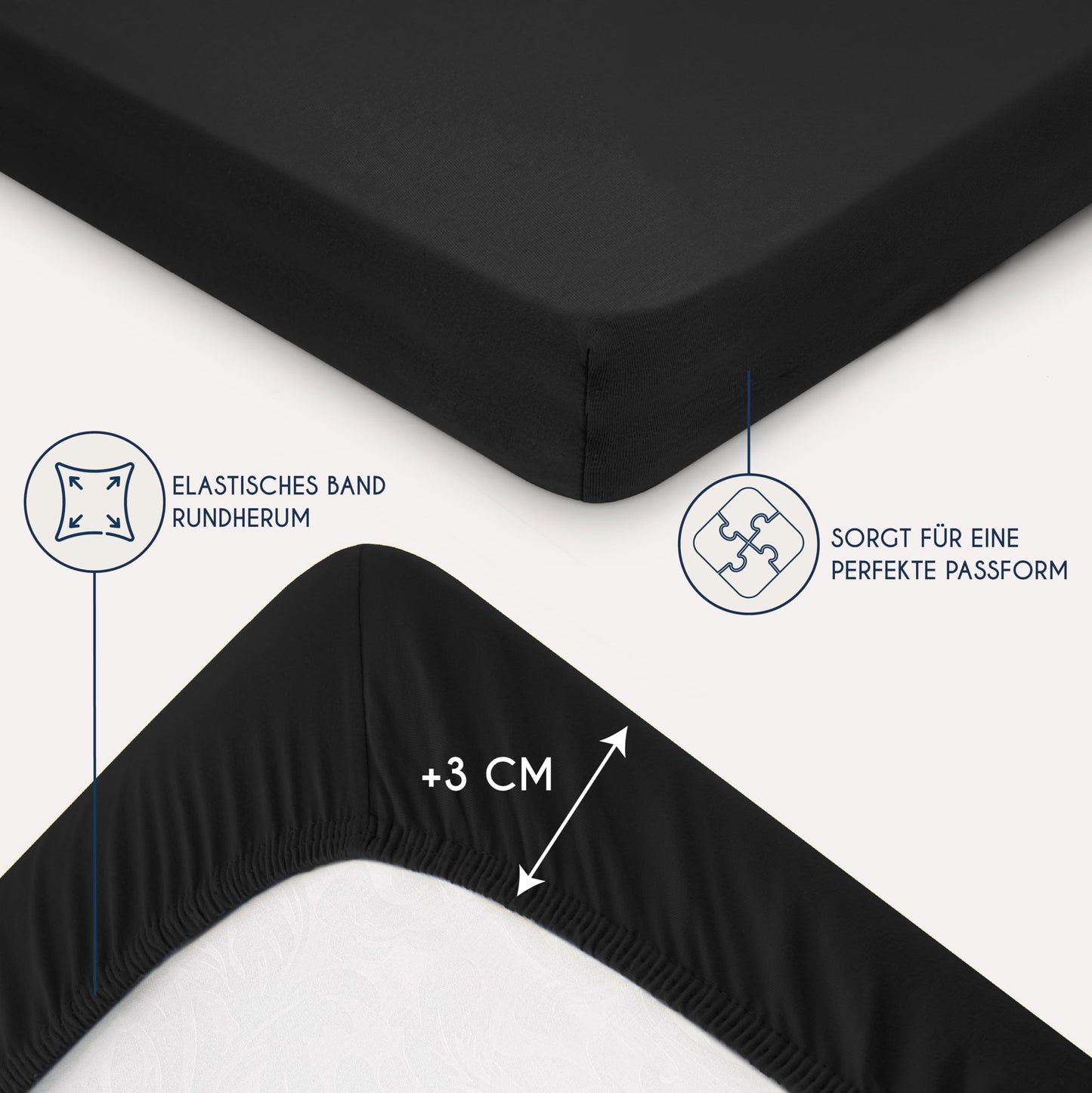 Dreamzie - fitted sheet 200x200cm - cotton Oeko Tex certified - black - 100% jersey fitted sheet 200x200 - DHC_200x200_Bk_2
