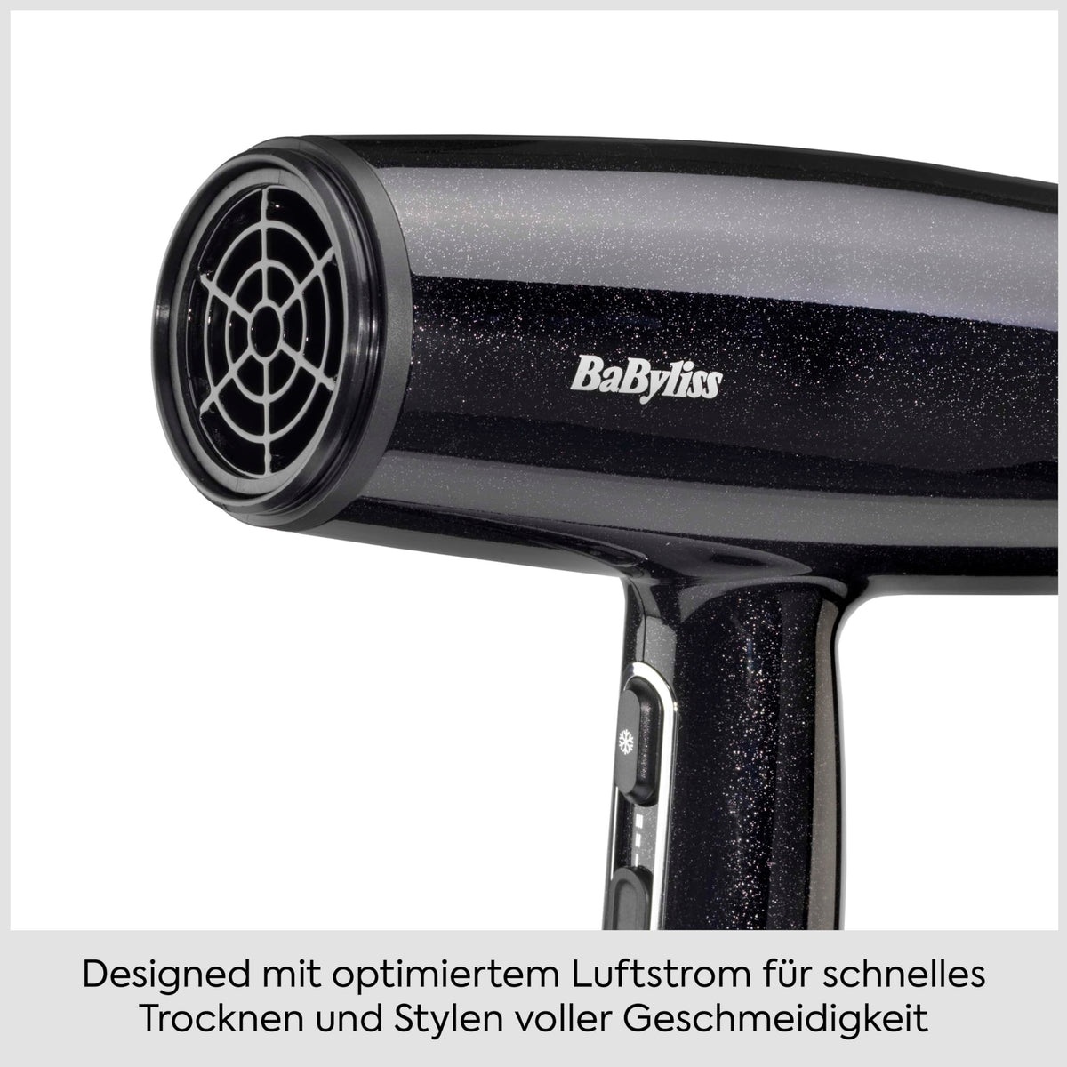 BaByliss Midnight Shine Lightweight Hair Dryer with Diffuser – 2100W Powerful, Elegant Hair Dryer, Ion Technology against Frizz, 3 Heat & 2 Speed Settings, D590DE