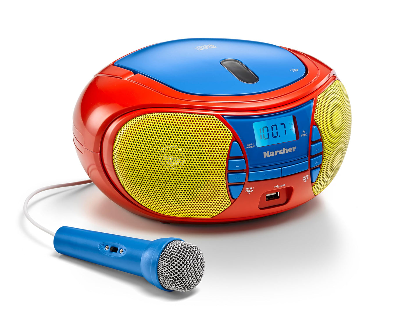 Karcher RR 5026 portable CD radio - colorful children's boombox with CD player, FM radio, USB & microphone - battery/mains operation