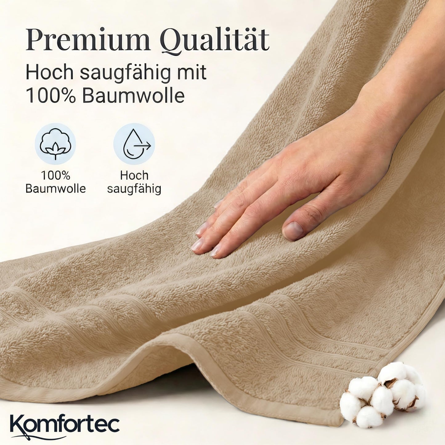 Komfortec 2 sauna towel set 80x200 cm, large sauna towels made of 100% cotton, sauna towels, fluffy and absorbent, quick-drying, sand/beige - 2er-80x200-beige