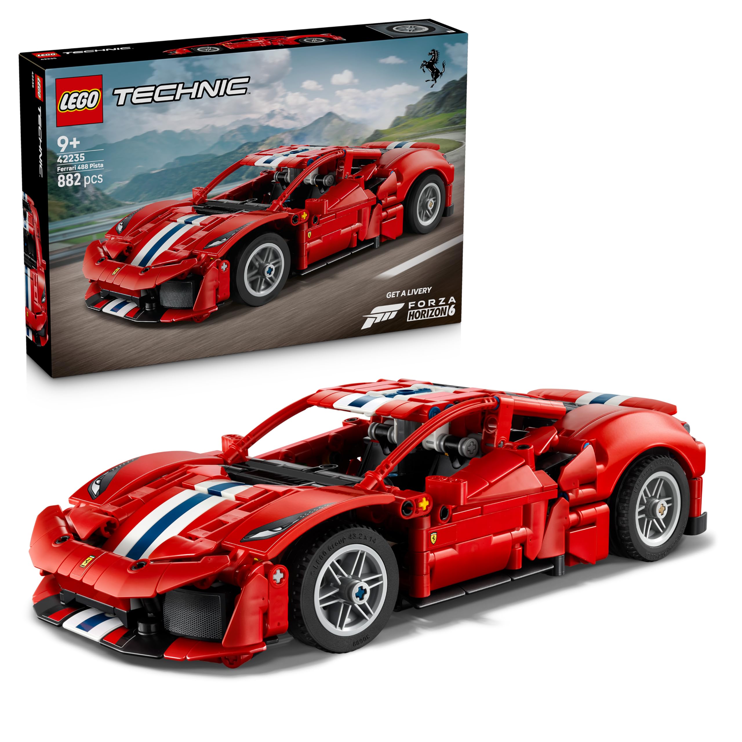 LEGO Technic Ferrari 488 Pista Car - building toy for children aged 9 and up - Ferrari merch - racing car with steering, differential and V8 engine with moving pistons - 42235