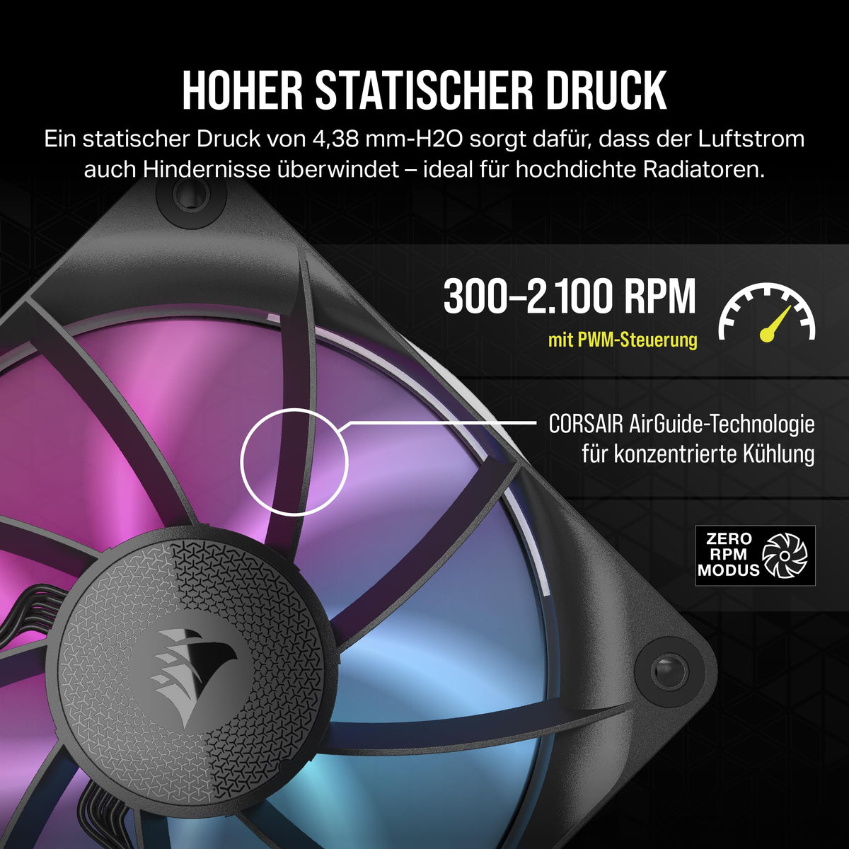 CORSAIR iCUE LINK RX120 RGB ventilator PWM de 120mm – pachet unic, negru - CO-9051017-WW
