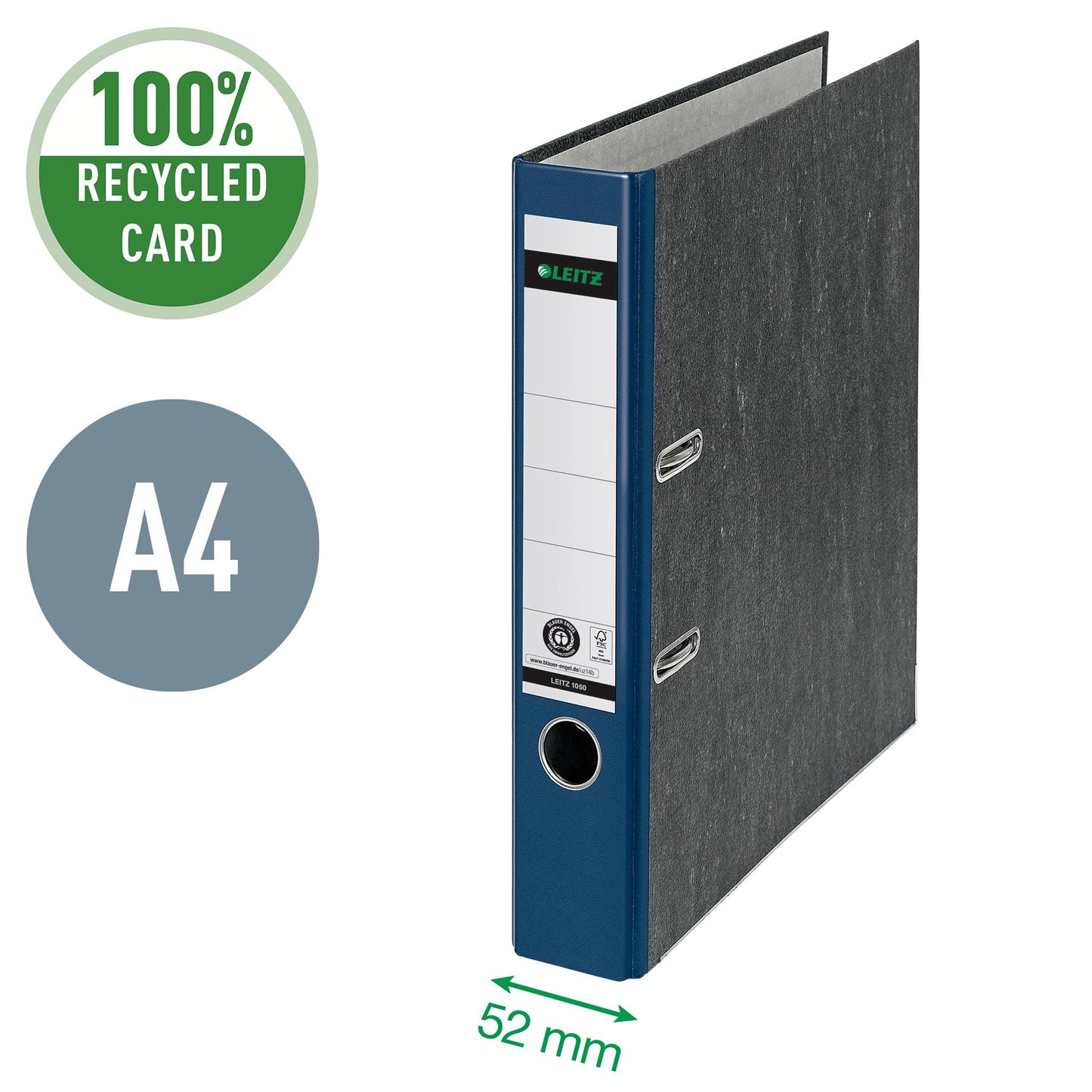 Leitz quality folders, pack of 20, the original, DIN A4 narrow file folders, 5 cm wide, cloud marble paper, recycled folders, Blue Angel, with 180° mechanics, highest stability, blue, 10505035 - 10505035-20