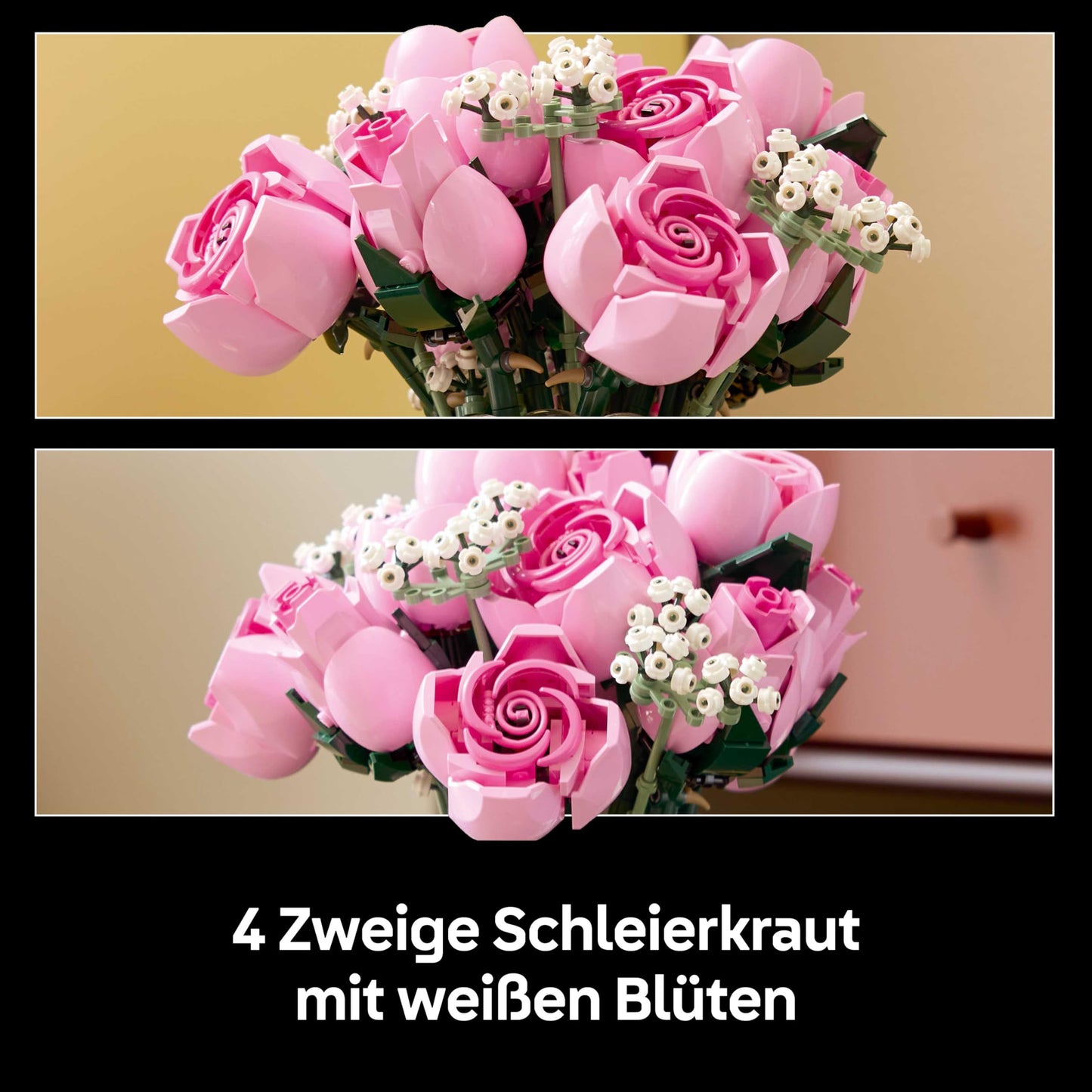 LEGO Botanicals Pink Rose Bouquet - Set of Artificial Flowers for Adults - 12 Artificial Roses & 4 Branches of Gypsophila as DIY Decoration - Gift Idea for Women - 10374