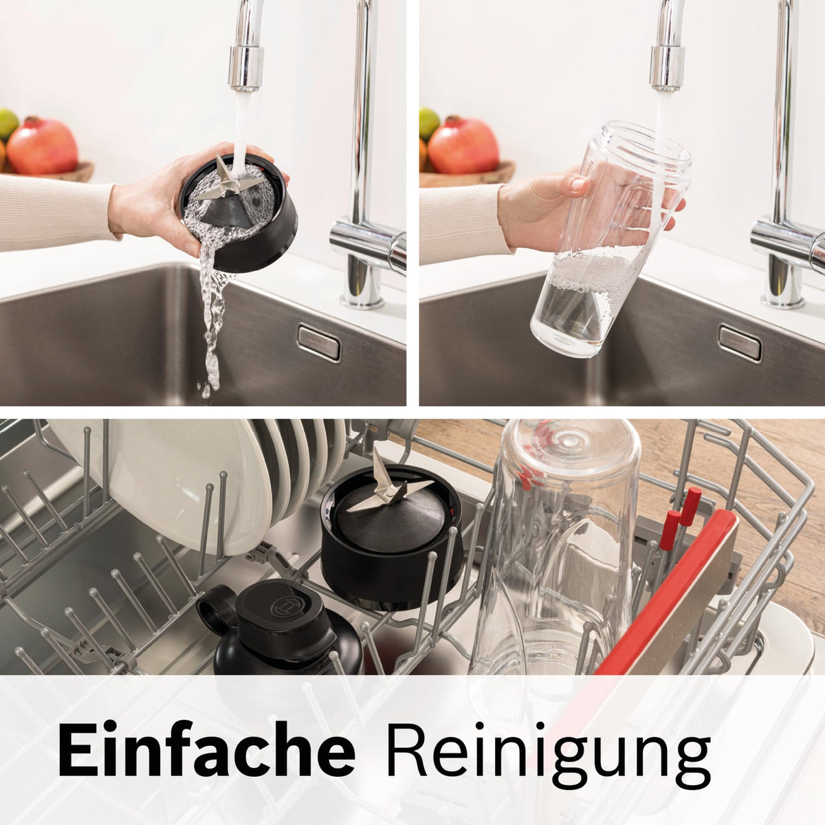 Set de accesorii Bosch MMZBTK1B din sticlă ToGo și cuțit, pentru robotul de bucătărie OptiMUM/Serie 6 / Serie 8, blenderul vertical VitaPower Serie 4 / Serie 2, 600 ml, rezistent la șocuri, cu capac, lavabil în mașina de spălat vase.