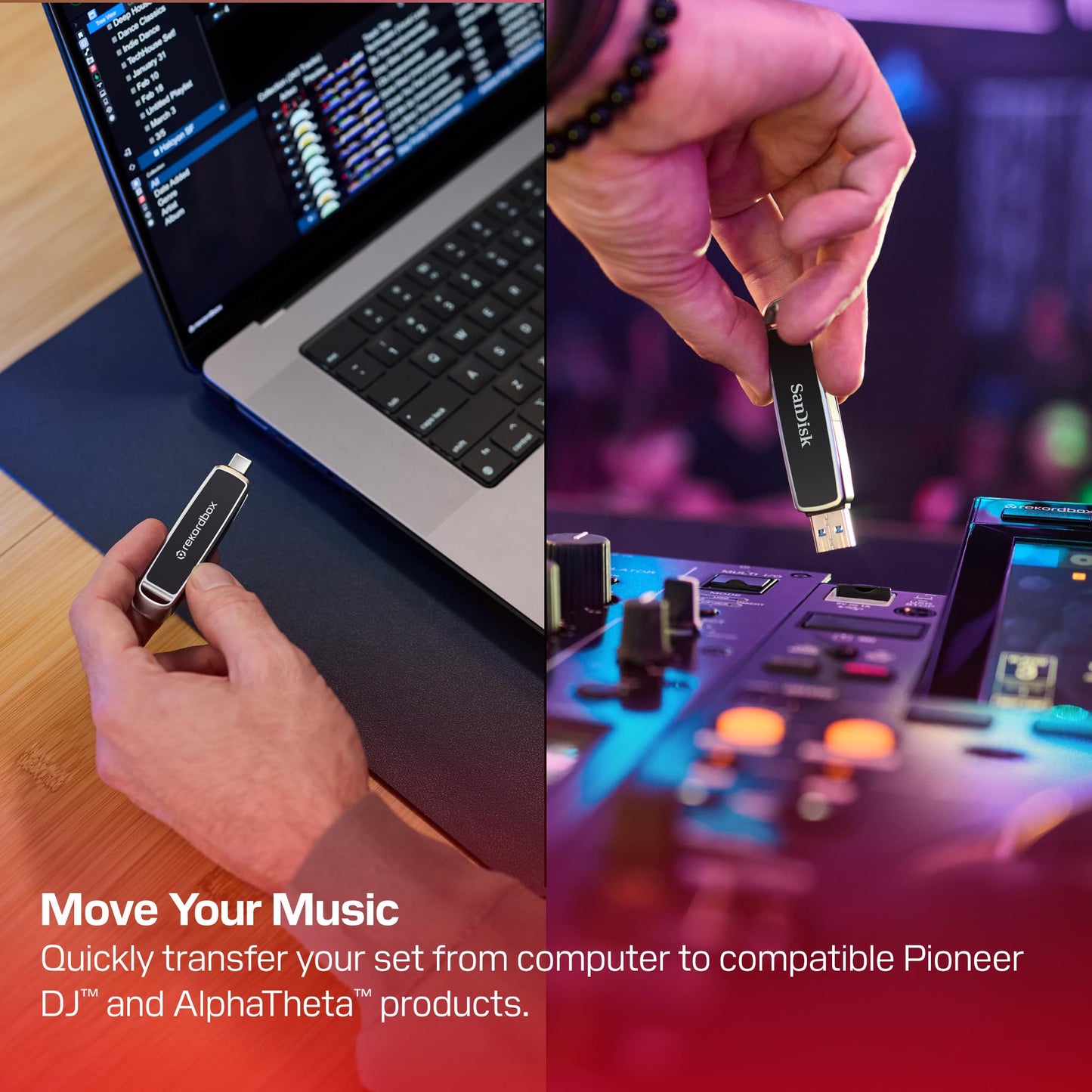 SANDISK DJ flash drive 512GB (tested and optimized for Pioneer DJ & AlphaTheta, dual drive with USB-C/USB-A, up to 1,000MB/s read & 900MB/s write, incl. rekordbox Creative subscription) - SDDDE1-512G-GR46