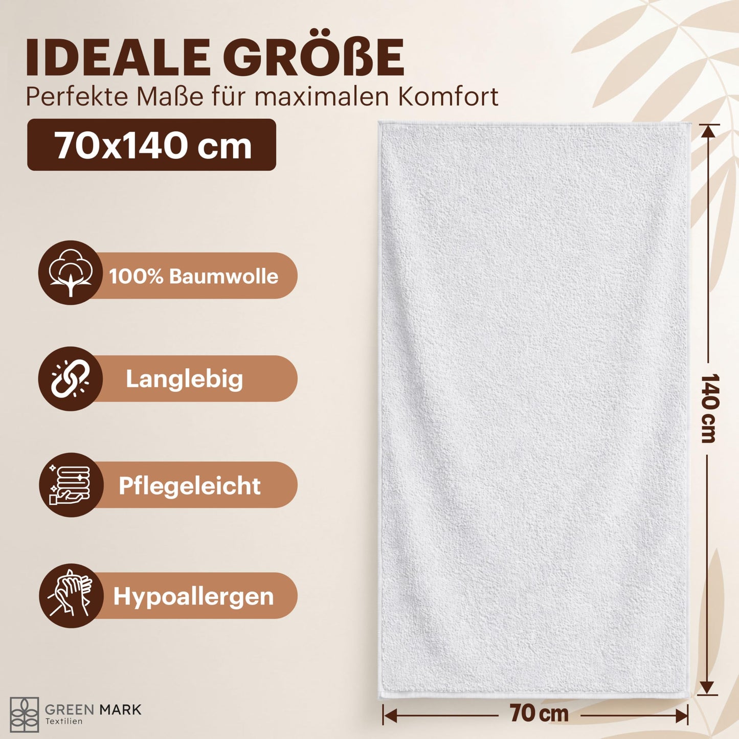 NatureMark 4-piece shower towel set - soft and absorbent shower towels made from 100% cotton, suitable for everyday use - white, 70x140 cm - NM-HT0721