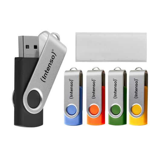 Intenso Basic Line 5X 16 GB USB sticks USB 2.0 with practical labels, yellow, green, black, blue + orange, with silver metal bracket, pack of 5: Amazon.de: Electronics & Photo - 3503575