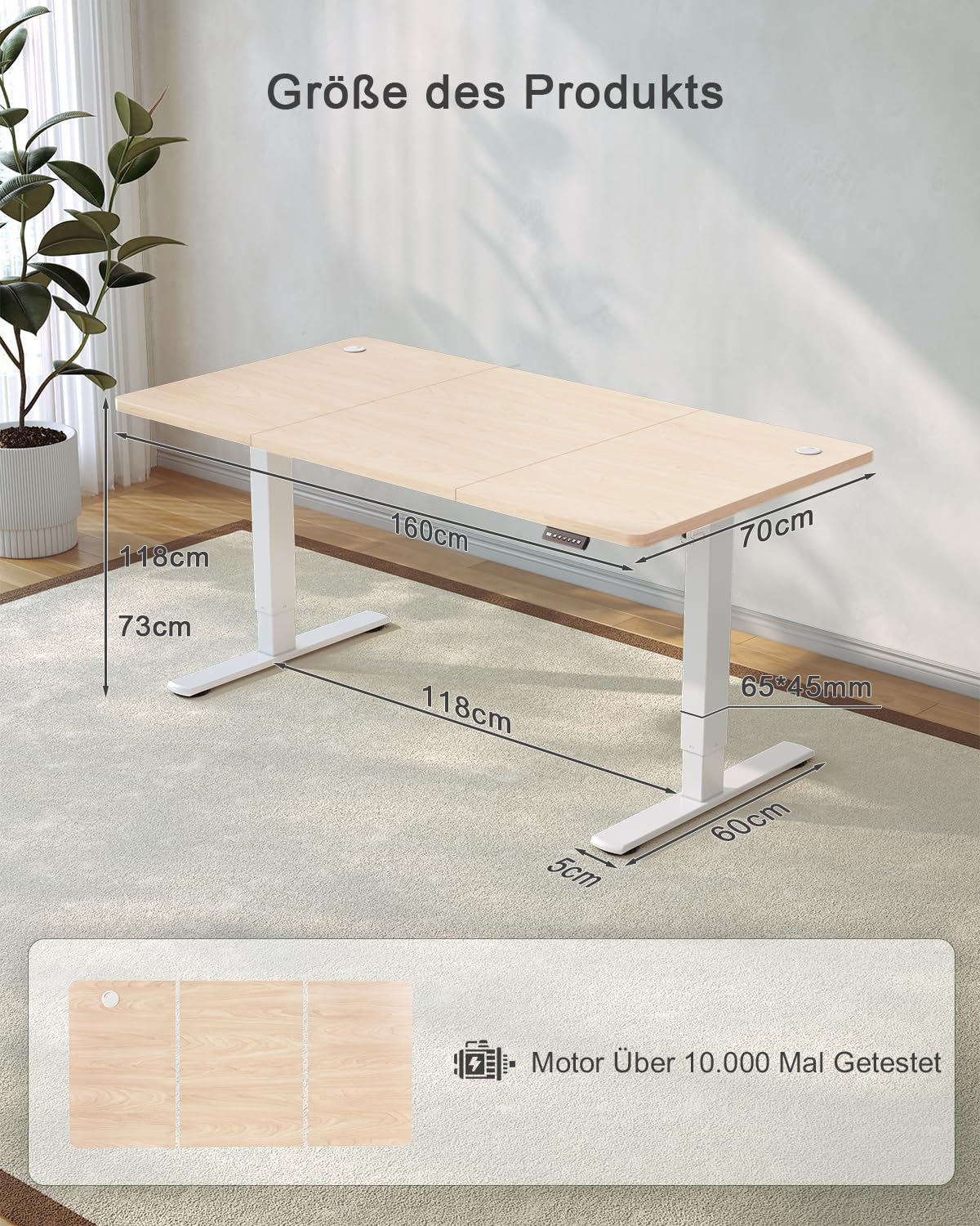 Birou JUMMICO reglabil pe înălțime cu port de încărcare USB, birou electric reglabil pe înălțime 160 x 70 cm, masă de lucru stand-sit, birou standing, masă de calculator reglabilă, birou standing, bej - 0403