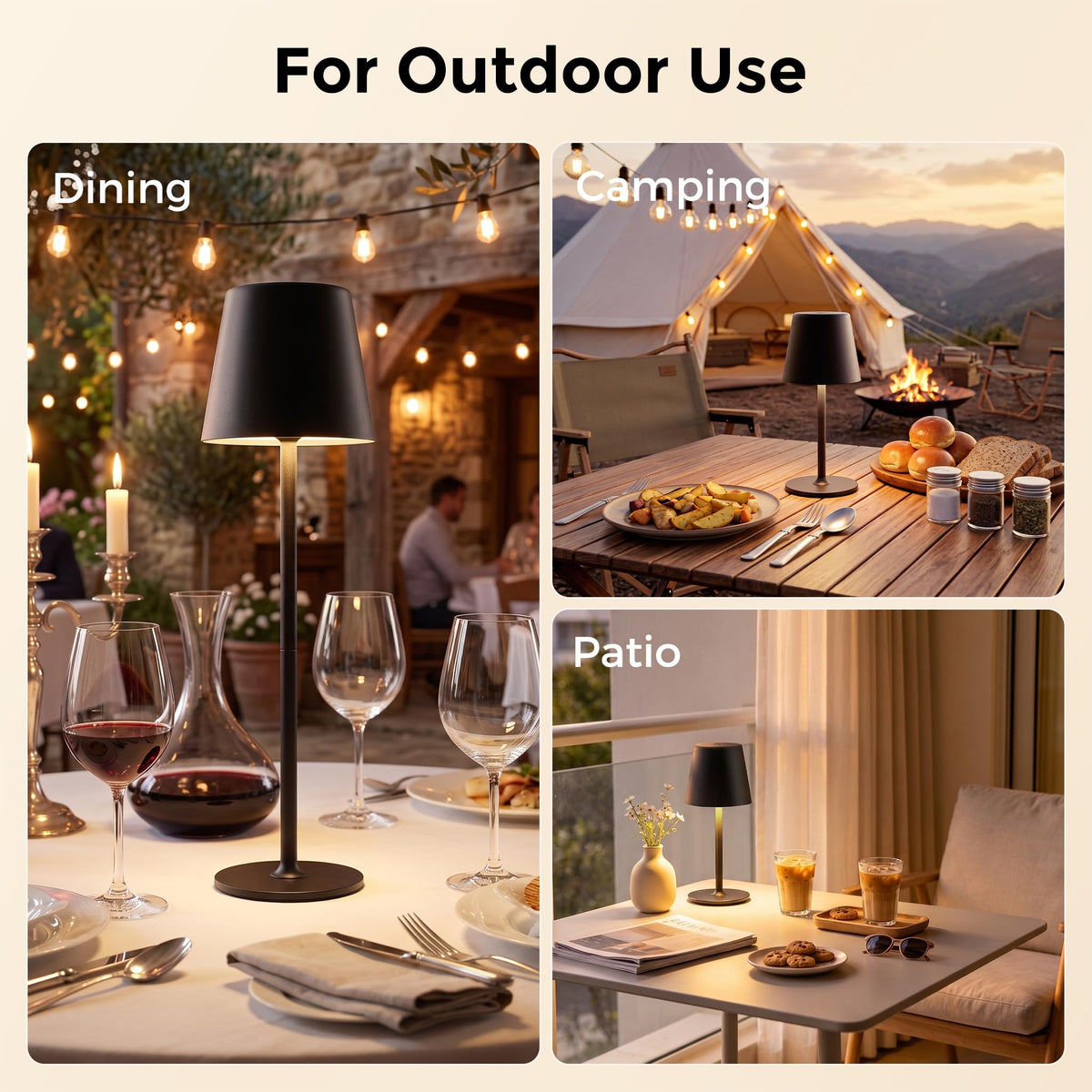 UPXNBOR LED Table Lamp Wireless 2-Piece Set, Metal Table Lamp for Outdoor & Indoor - UP-WSA