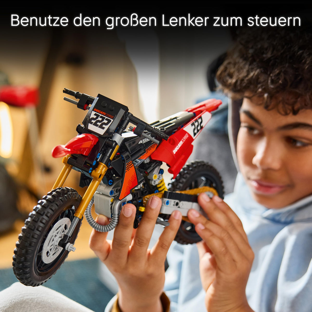 LEGO Technic Ducati Desmo450 MX Factory Motorcycle Model Kit - With motorcycle toy featuring steering & suspension - Desk decoration - Collectible gift for boys aged 10 and up - 42238