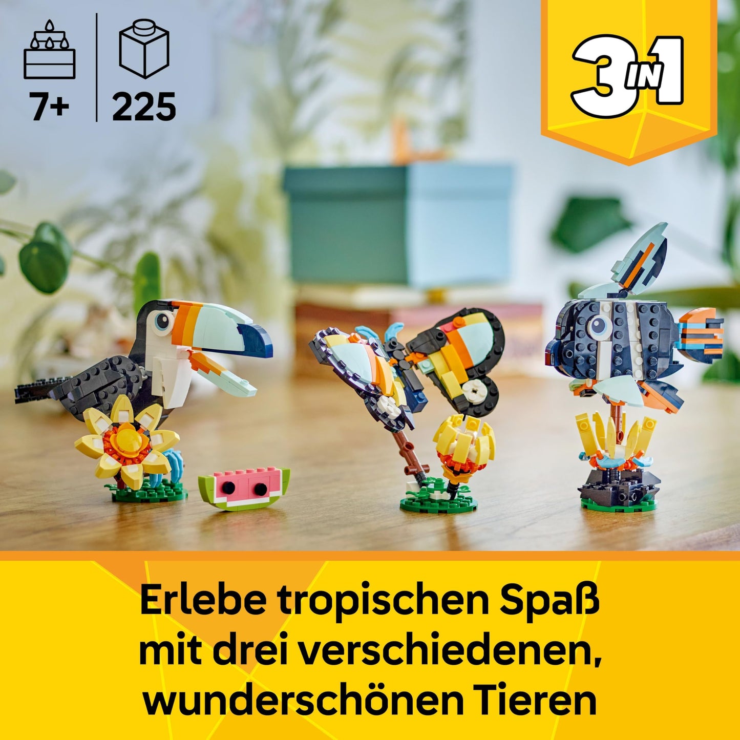 LEGO Creator 3in1 Wild Animals: Tropical Toucan with a Flower - Toy Animal Transforms into a Butterfly Figure or a Tropical Fish - Creative Gift for 7+ Year Old Girls & Boys - 31173