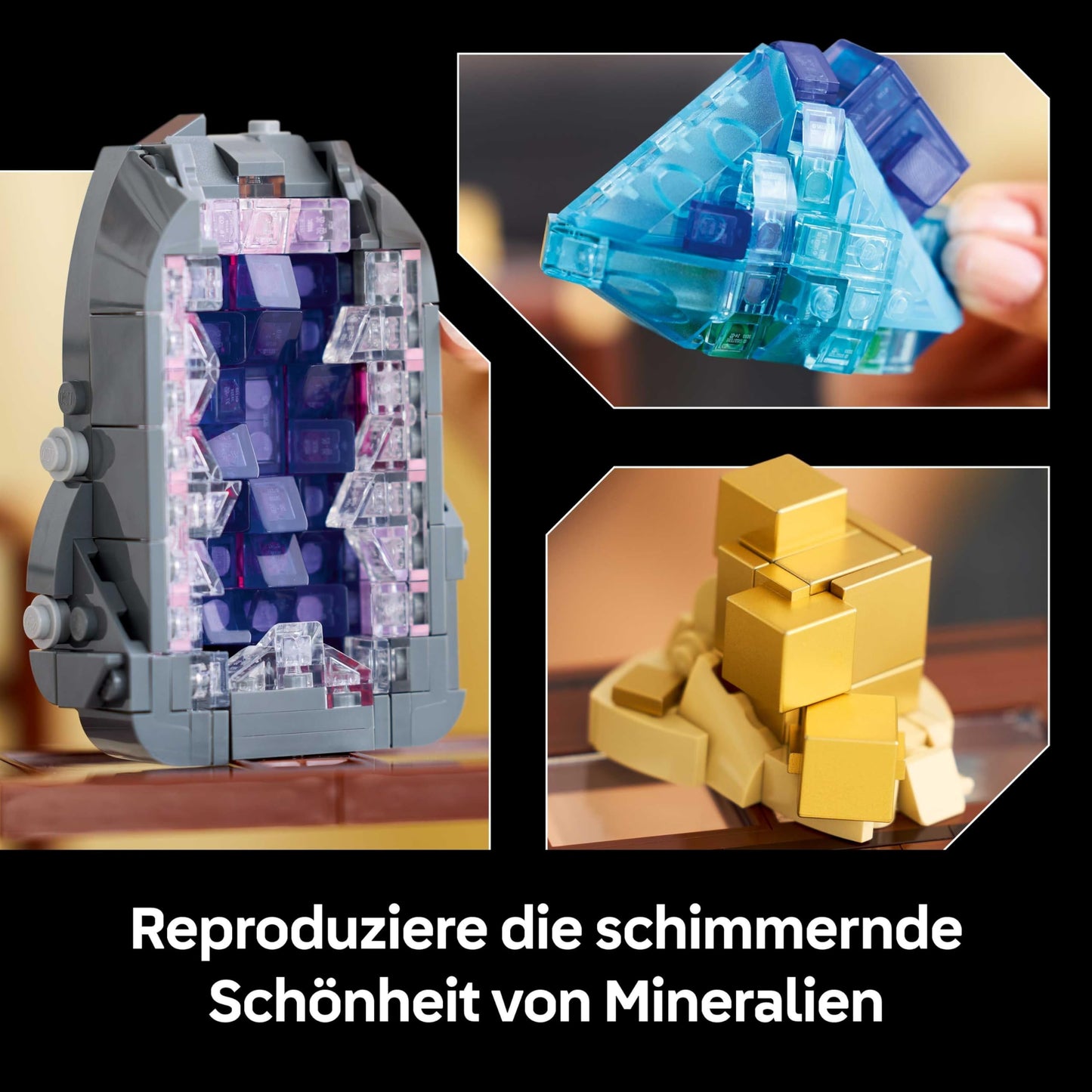 LEGO Ideas mineral collection - set for adults - model building with crystal elements including amethyst, fluorite & tangerine quartz and 3 stands - DIY home decoration gift idea - 21362