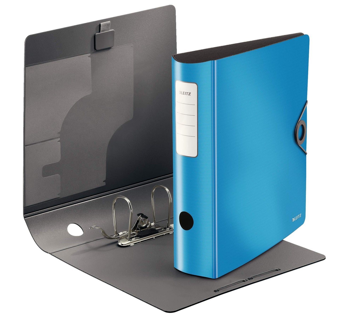 Leitz quality folder 180° Active Solid, pack of 5, A4, wide, rounded spine, 8.2 cm wide, elastic band closure, light polyfoam, plastic folder, light blue, 10471030 - 10471030-5