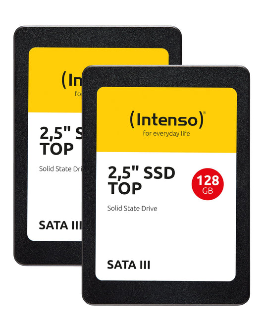 Intenso Internal 2.5" SSD SATA III Top 128 GB Double Pack, up to 550 MB/s Read & 500 MB/s Write - Quiet, Shockproof & Energy Efficient - SSD for PC & Laptop - 3812432